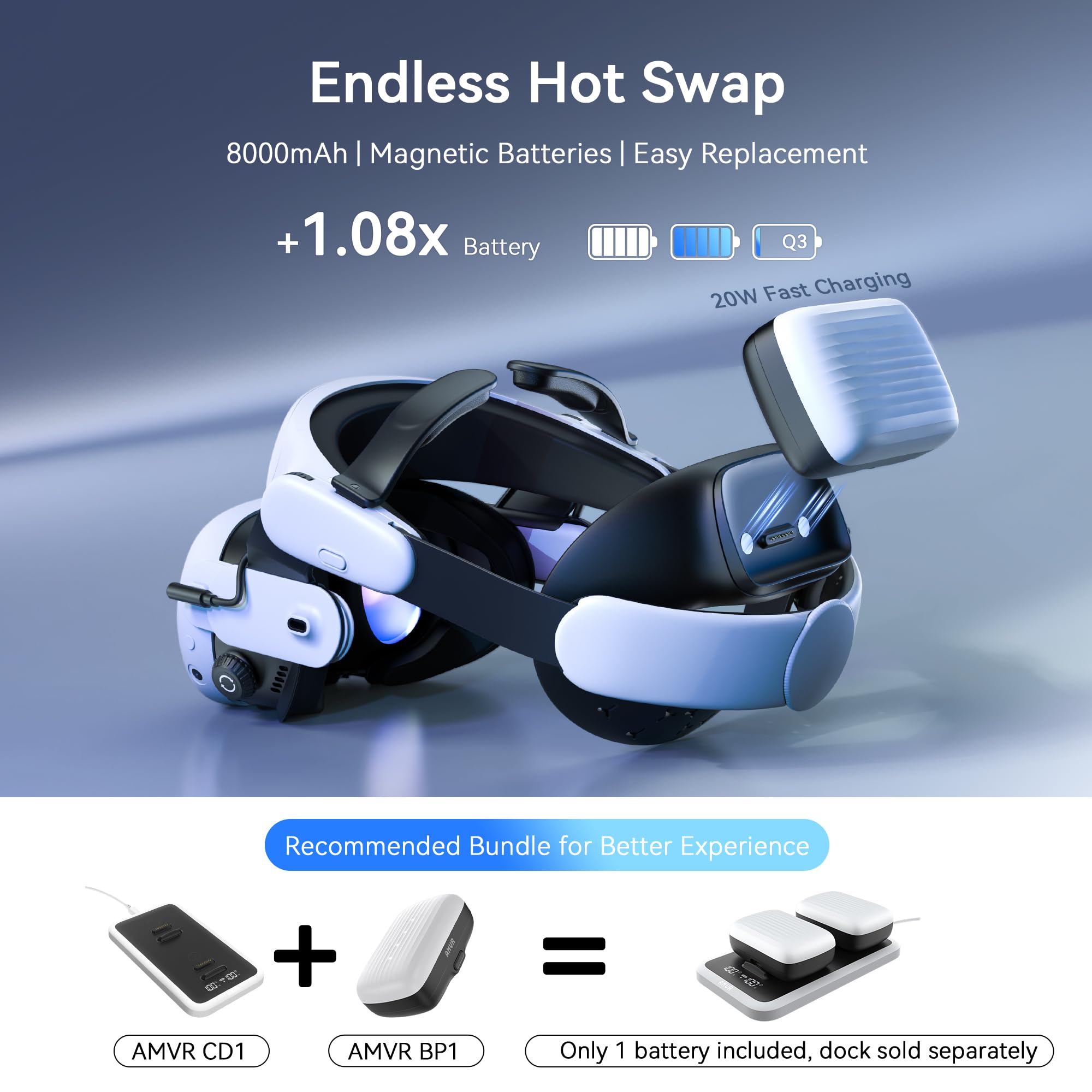 AMVR BS1 - Cinghia per la testa compatibile con accessori Meta/Oculus Quest 3 [videogioco]