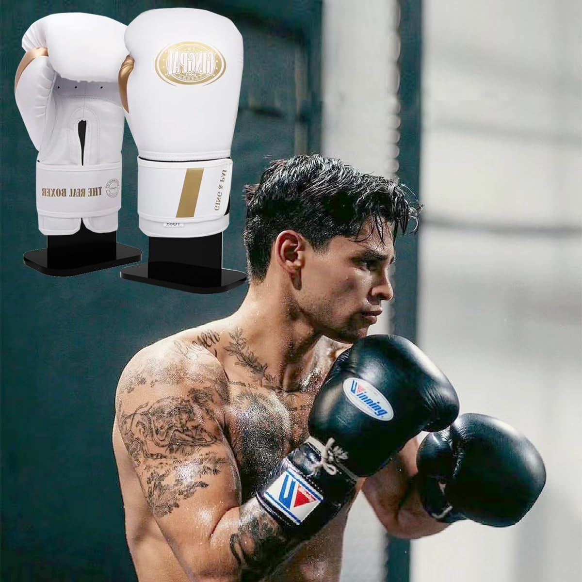 LITAITAI Black Boxing Glove Display Case,Boxing Gloves Stand Holder,Acrylic Boxing Glove Holder,Boxing Gloves Display Stand,Baseball Glove Display Rack (1 Pack)