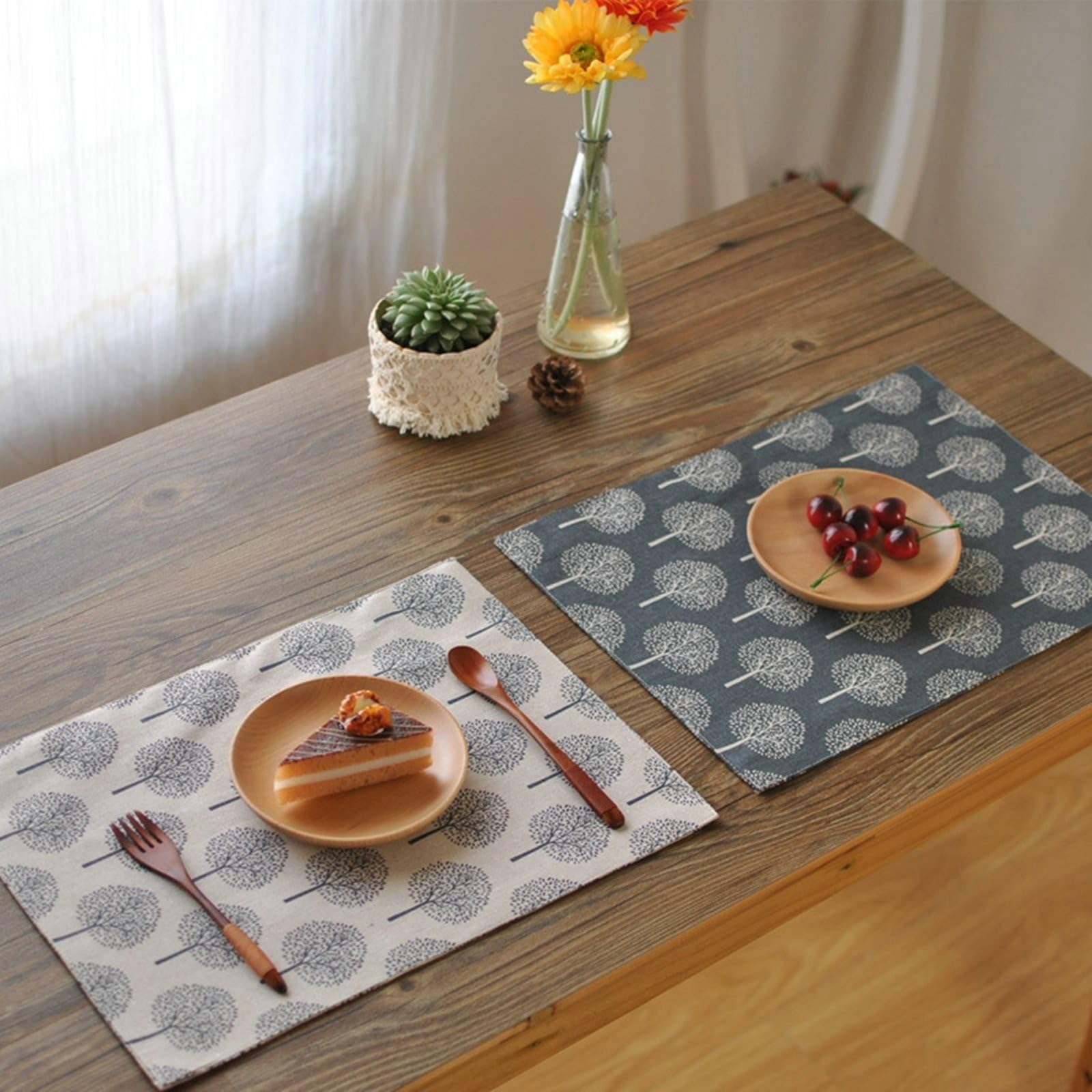 Lot de 8 sets de table style 2 rectangulaires avec motif d'arbre 30 x 40 cm pour cuisine et salle à manger