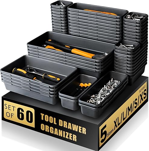 Organizador de caja de herramientas con bandeja mejorada (60 piezas), organizador de cajones de escritorio, bandeja para caja de herramientas, 60