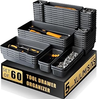 [60 PCS Upgraded] FLYVOLE Tool Box Organizer Tray, Toolbox Desk Drawer Organizer, Tool Box Tray, Toolbox Organization Storage for Rolling Tool Chest (60 PCS)