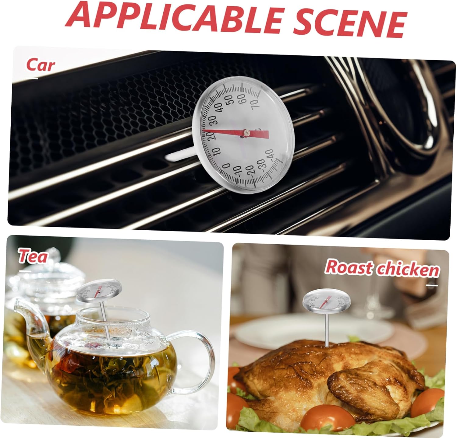 Car Air Conditioning Thermometer Automotive Thermometer Car Gauge Clock Battery- Hygrometer Easy Install