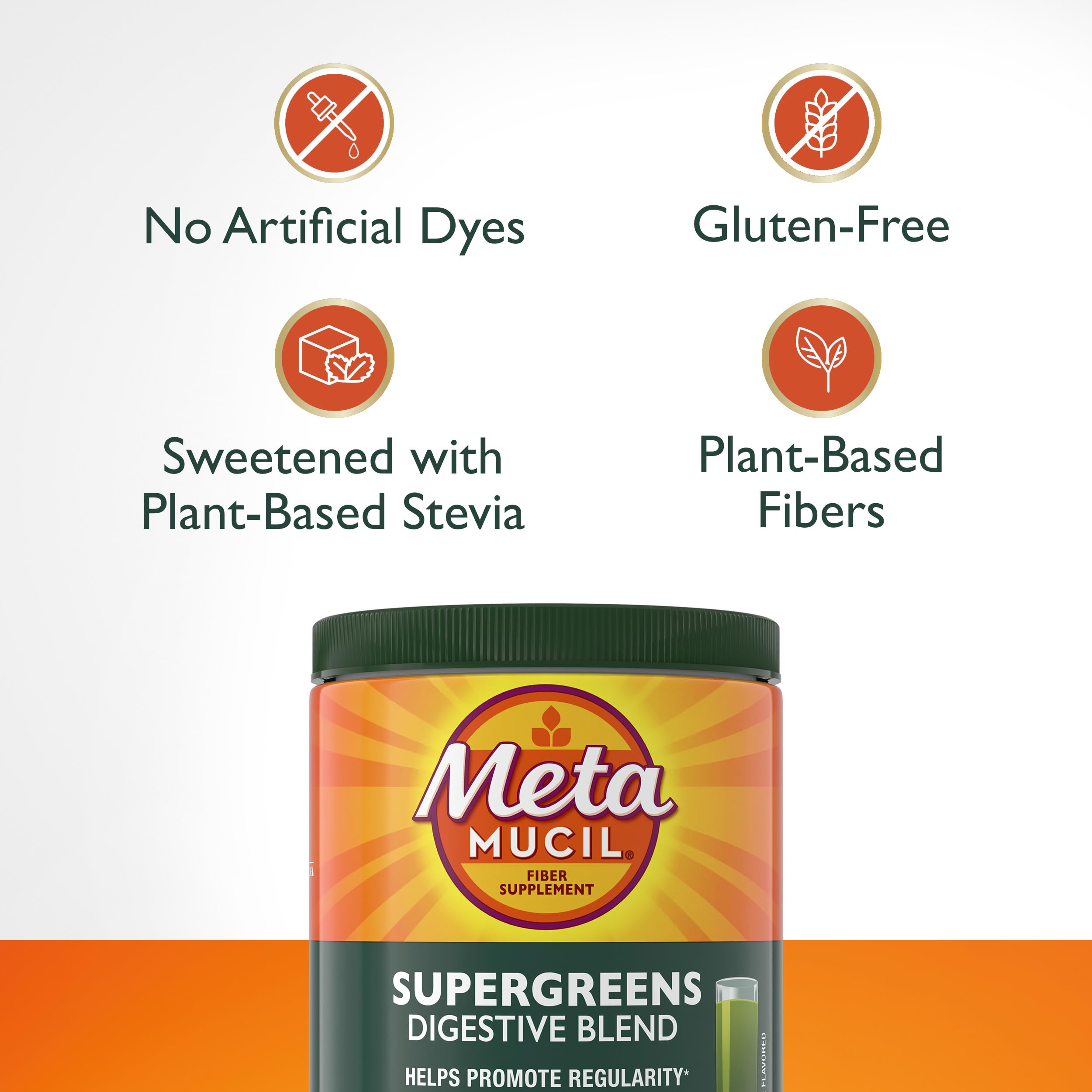 Metamucil Greens SuperFood Powder Fiber Supplement for Digestive Health* and Regularity*, Gluten Free Plant-Based Stevia, Great Taste Kiwi Apple Flavored, 3g Dietary Fiber per Serving, 42 Servings — Amazon image 4