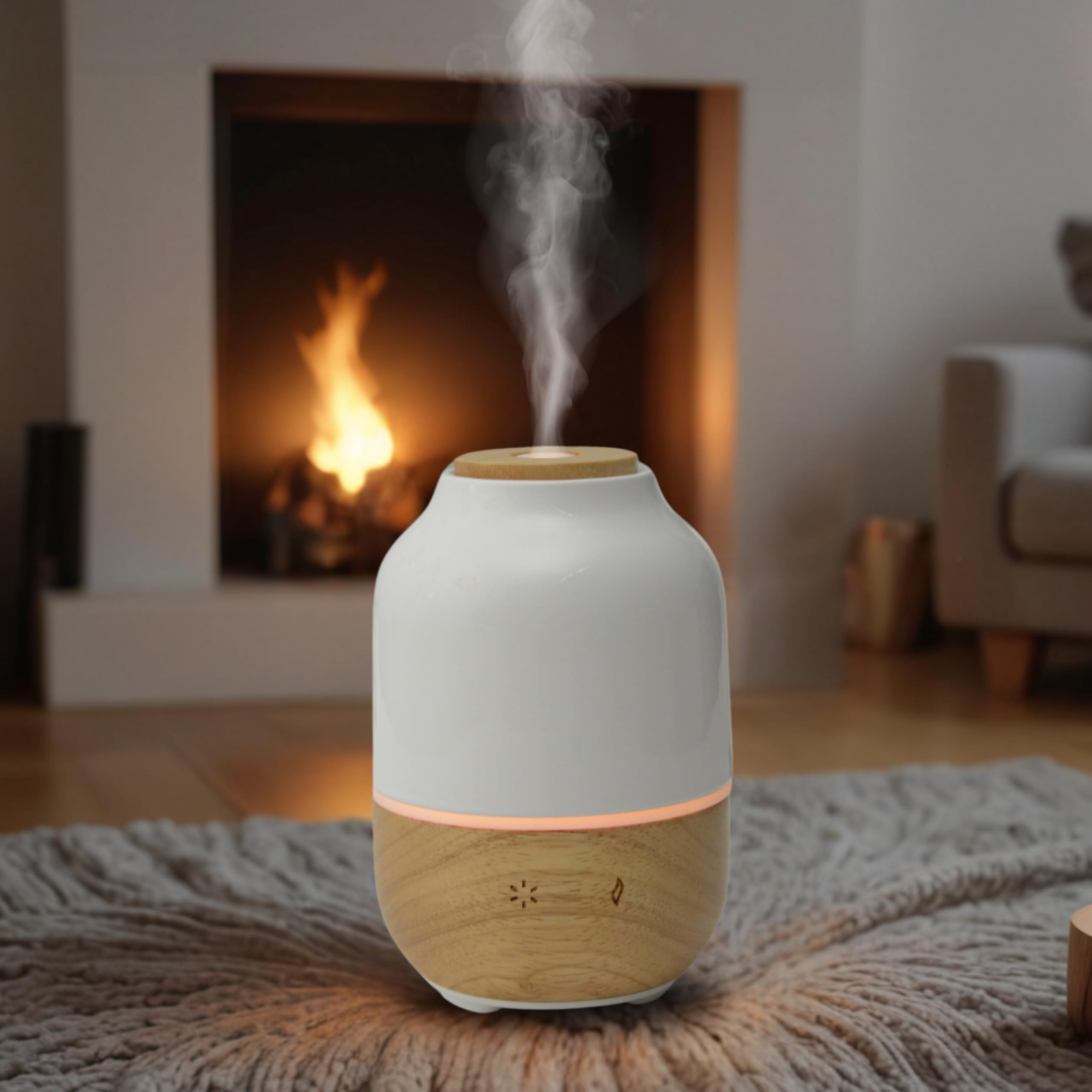 Zen’Arôme - Diffuseur d’Huiles Essentielles Ultrasonique Purisia (Jusqu’à 40 m²) - Diffusion à Froid pour l’Aromathérapie - Mode Continu ou Alterné - Éclairage Multifonction - Céramique et Bois