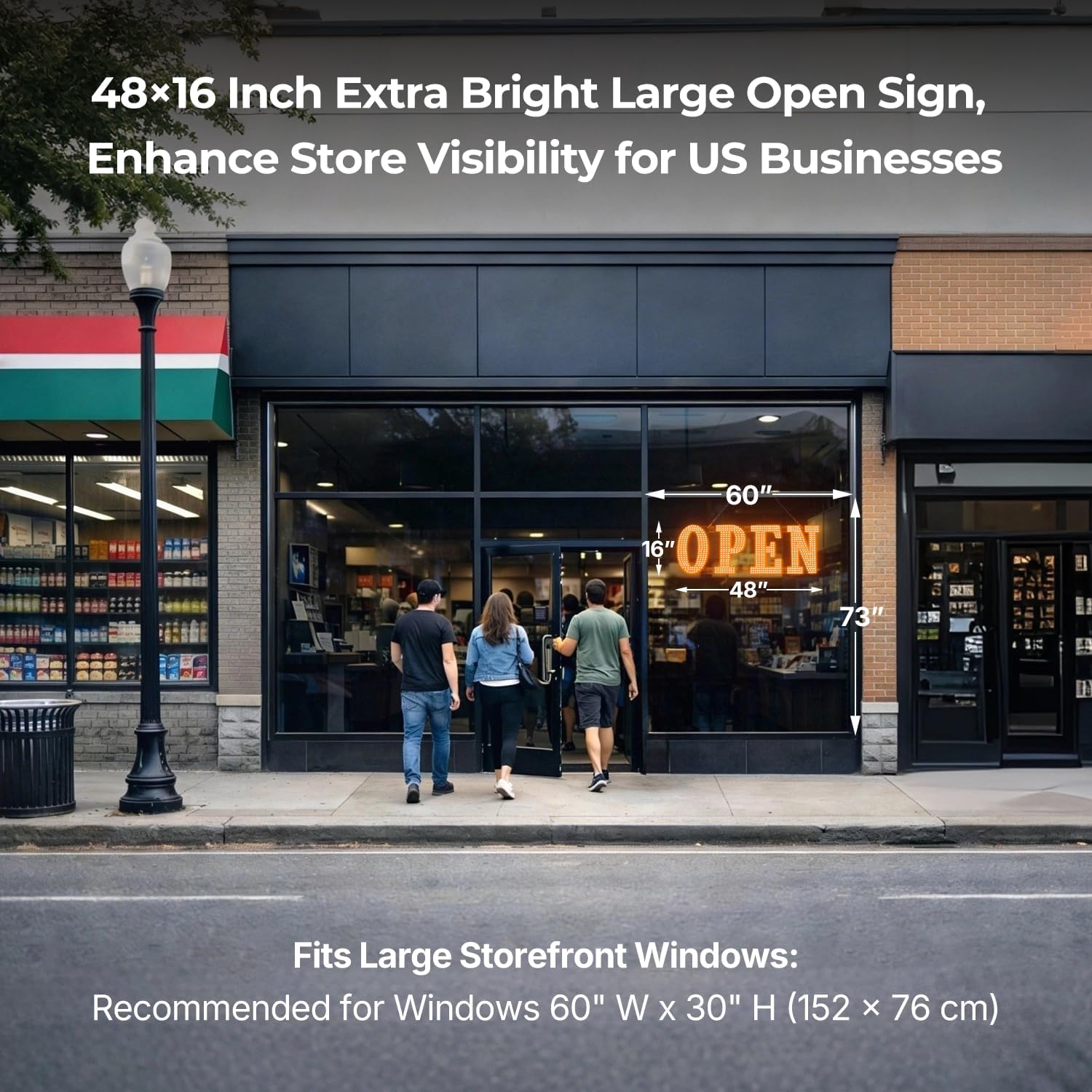48" x 16" Large LED Open Sign for Business – Smart App & Remote Control, Timer, Custom Colors & Brightness – High Visibility for Storefronts, Restaurants, Bars, Salons, Cafes, Retail Shops