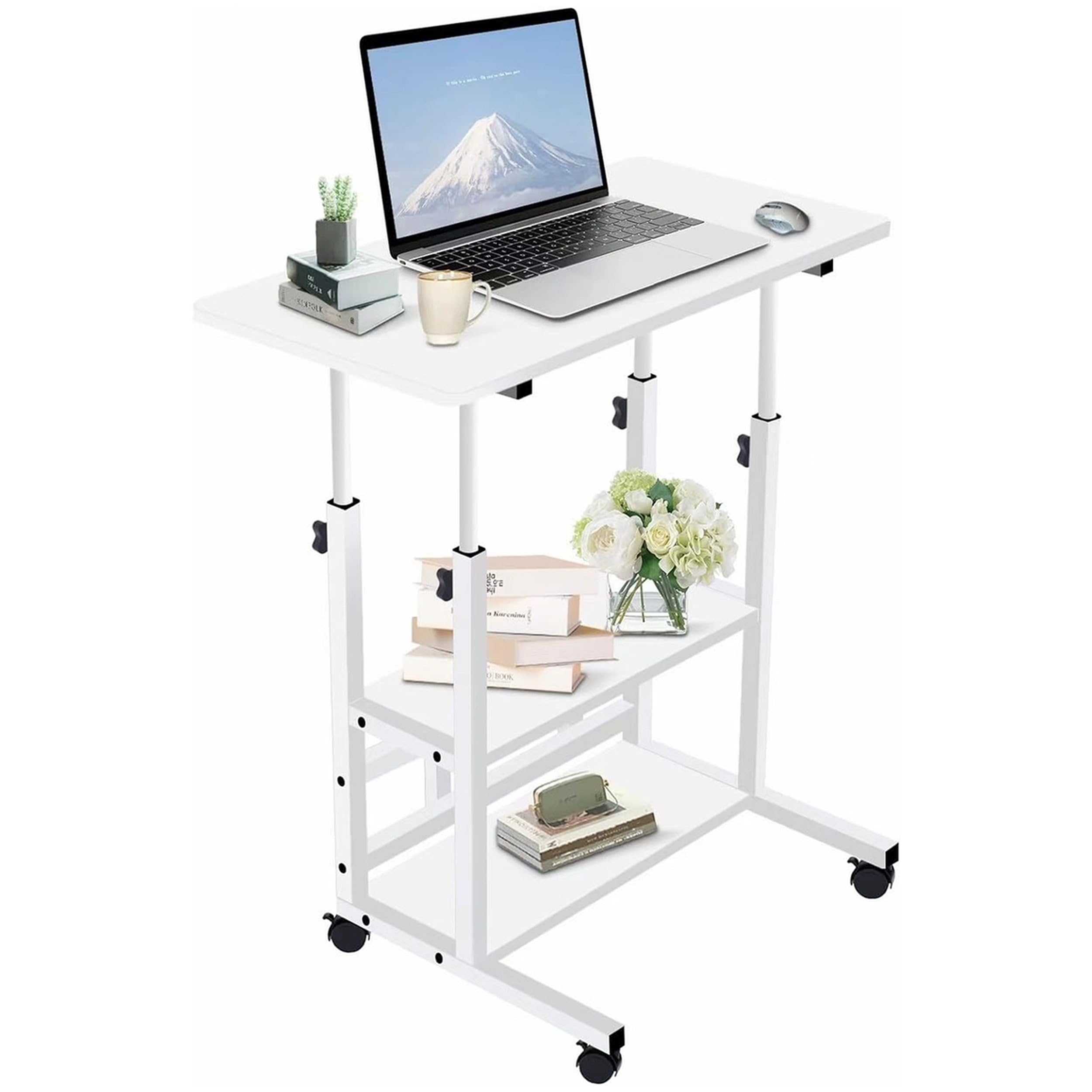 Yindella Height Adjustable Laptop Desk with Wheels and 2 Storage Rack for Office Work Study Table for Students Kids Computer Table for Home Couch Bedside (White) (B0DG25R6Z9) Amazon Price History, Amazon Price Tracker