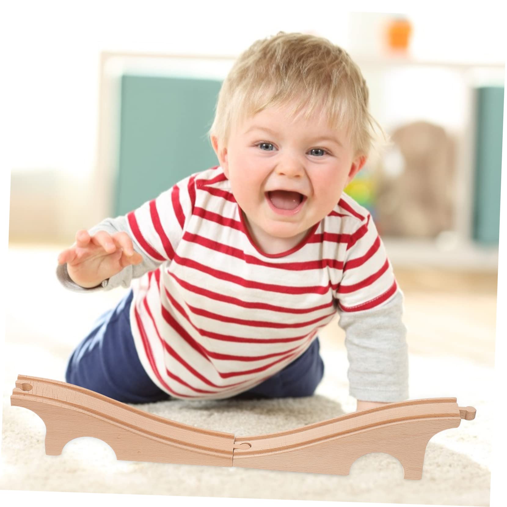 BESPORTBLE Accessoire de Pont Ferroviaire en Bois Beige pour Garçon et Filles, Facile à Assembler, Développement de L'imagination, Compatible Rails de Train en Bois