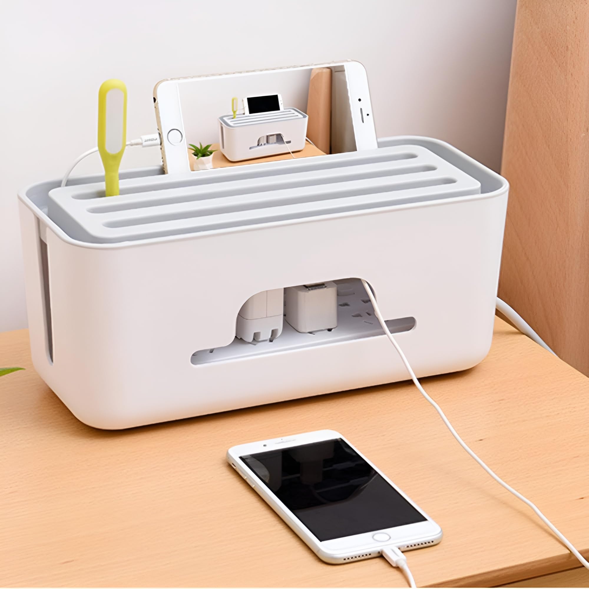 Cable Organizer Box with Mobile Stand Cabal Management Box for Power Strips Hides Extention Board, Cords Wire, Router for Home, Office, Wire Management Box (White)