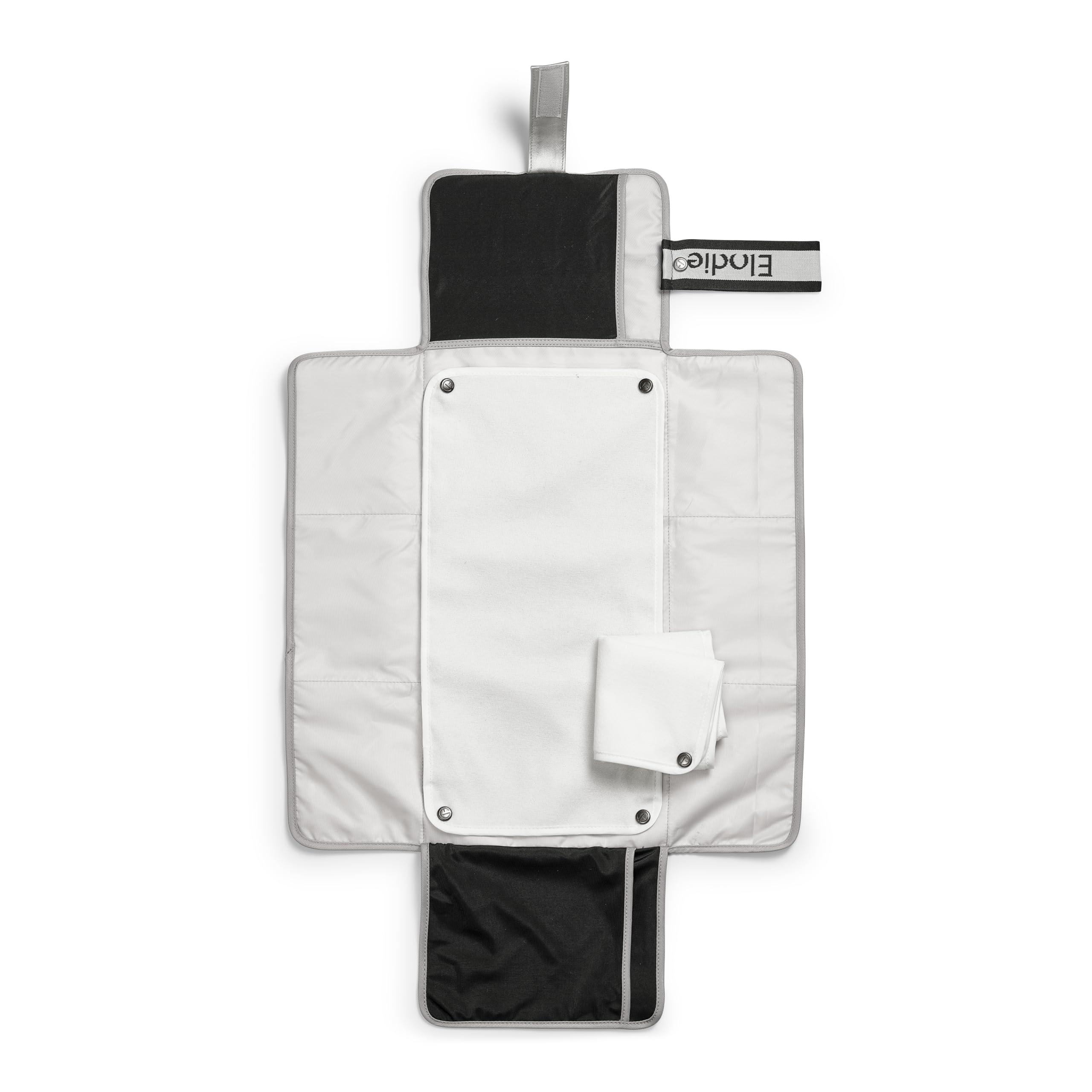 Elodie Details Cambiador Bebé Portátil Recién Nacido – Plegable Acolchado Ligero Compacto con 2 Fundas Rizo Lavables, Bolsillo & Muñequera Desmontable, Cambio Pañal Viaje 87x51 cm, Silver Sheen