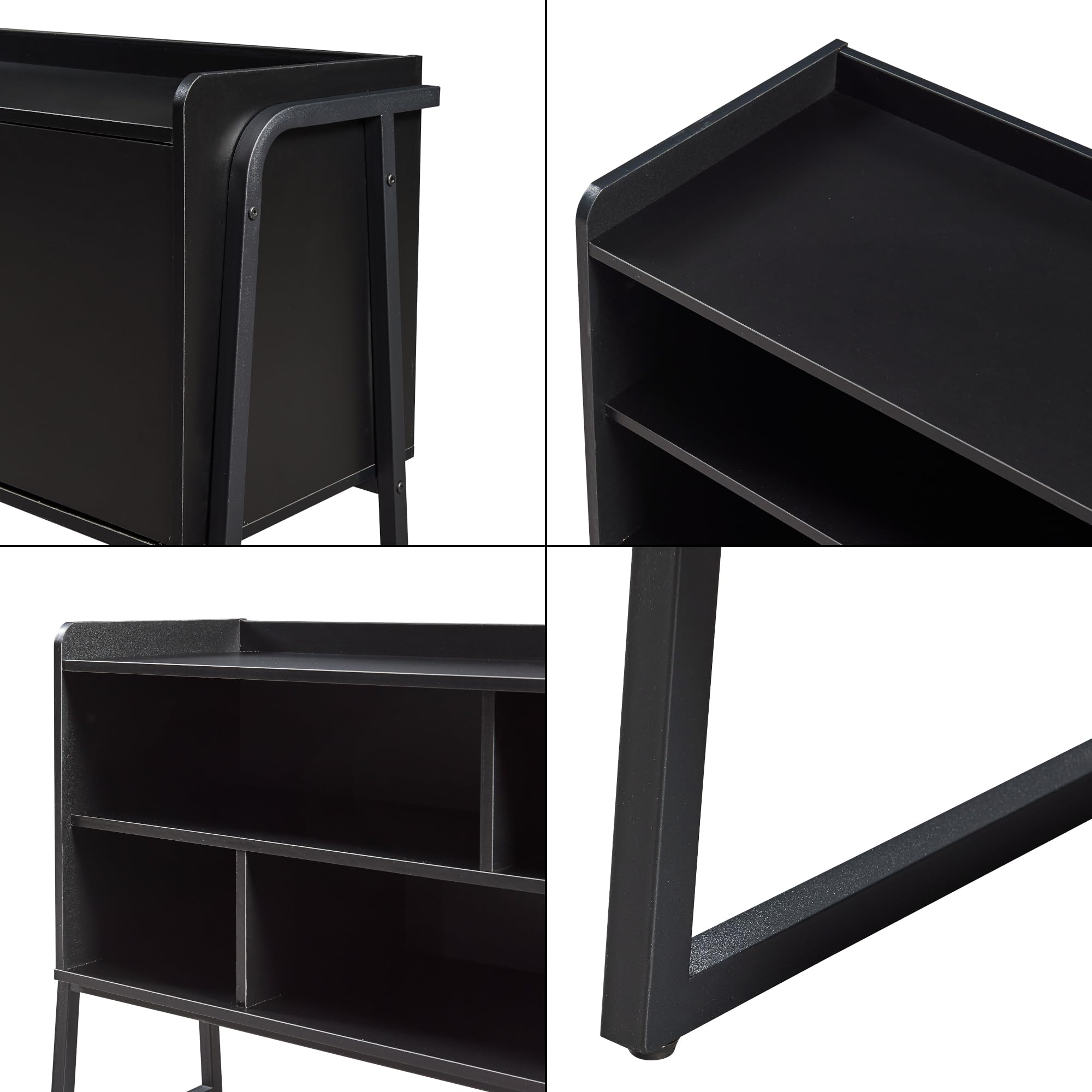 [en.casa] Decorativo Mueble de TV Storfjord Tablero Rectangular Mesa de Tele con 4 Compartimientos Abiertos y 1 Cerrado Aparador con 1 Puerta Aglomerado/Metal 120x34x63cm - Negro