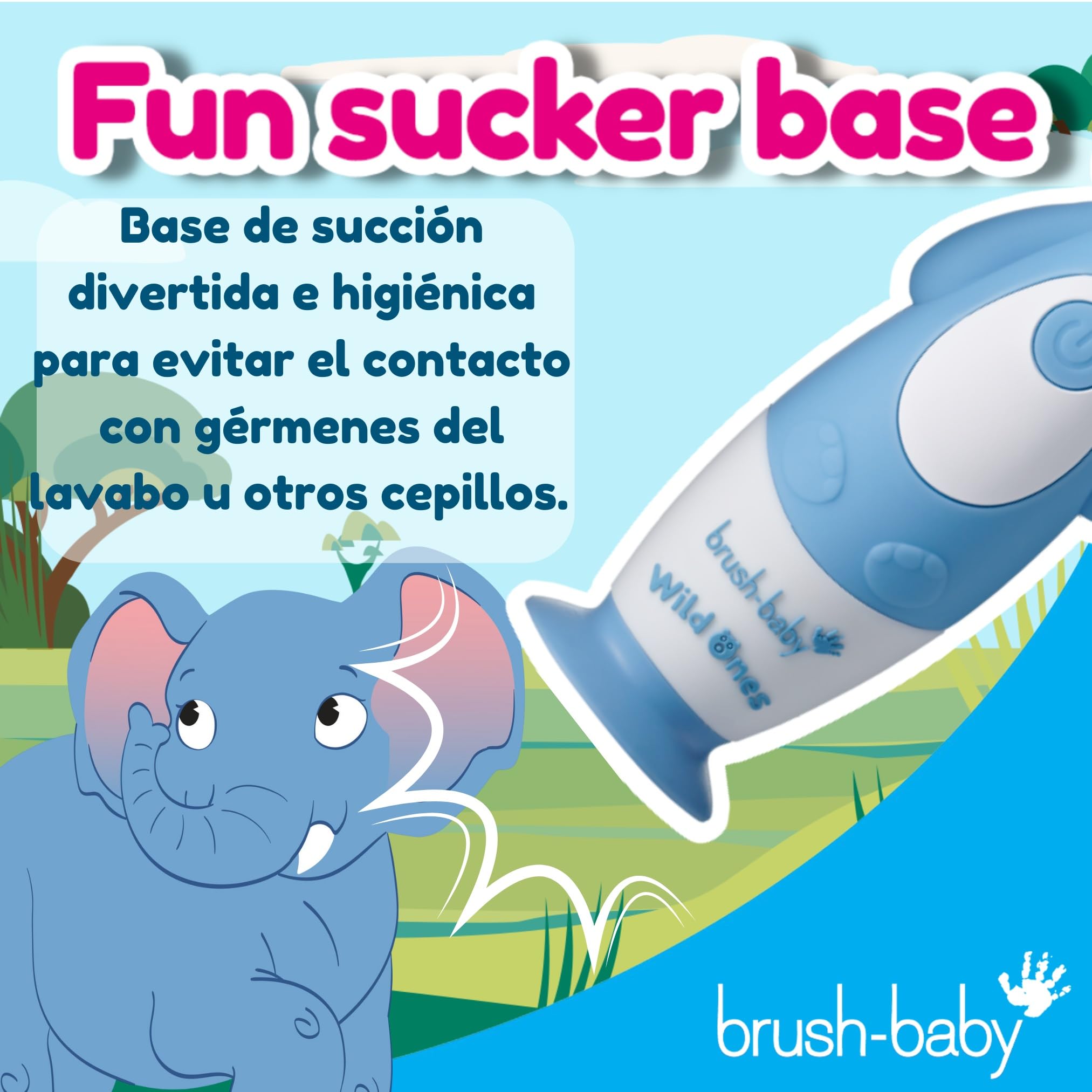 Brush-Baby WildOnes Cepillo de dientes eléctrico recargable para niños, elefante, 1 mango, 3 cabezales, cable de carga USB, para edades 0-10 (elefante)