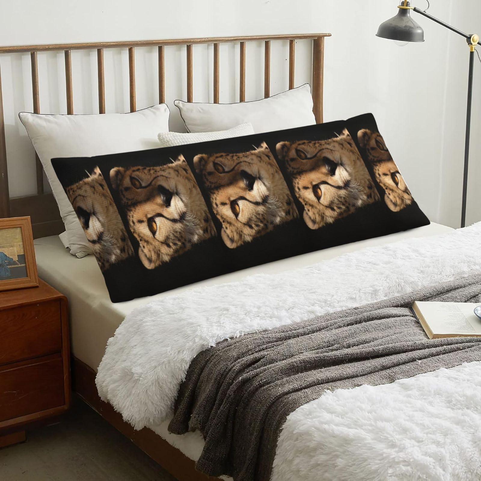 White Cheetah Printed, Body Pillow Cover with Zipper,Long Body Pillowcase 20 x 60 in