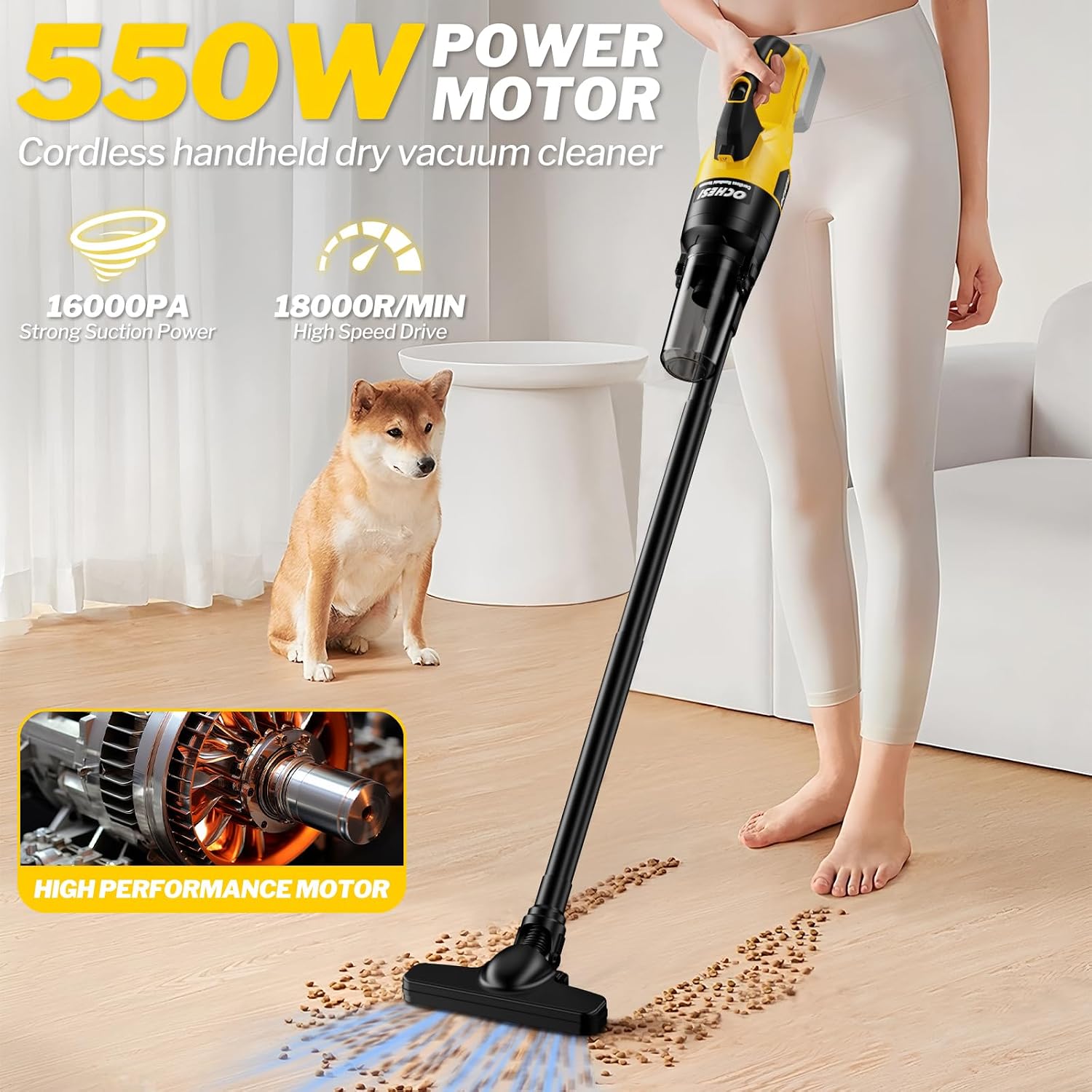 Cordless Vacuum Cleaner for Dewalt 20V Battery, 6 in 1 Handheld Electric Vacuum Cleaner with HEPA Filter and LED Light, 46 CFM Portable Hand Vacuum for Floor, Carpet, Car (Battery Not Included) image 2