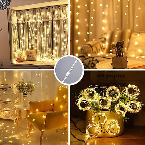 Miniatura 4 de IVYSHION Tira de luces de cortina de Navidad de 300 luces LED de 98 x 98 pies con control remoto funciona con USB luces colgantes para ventana para