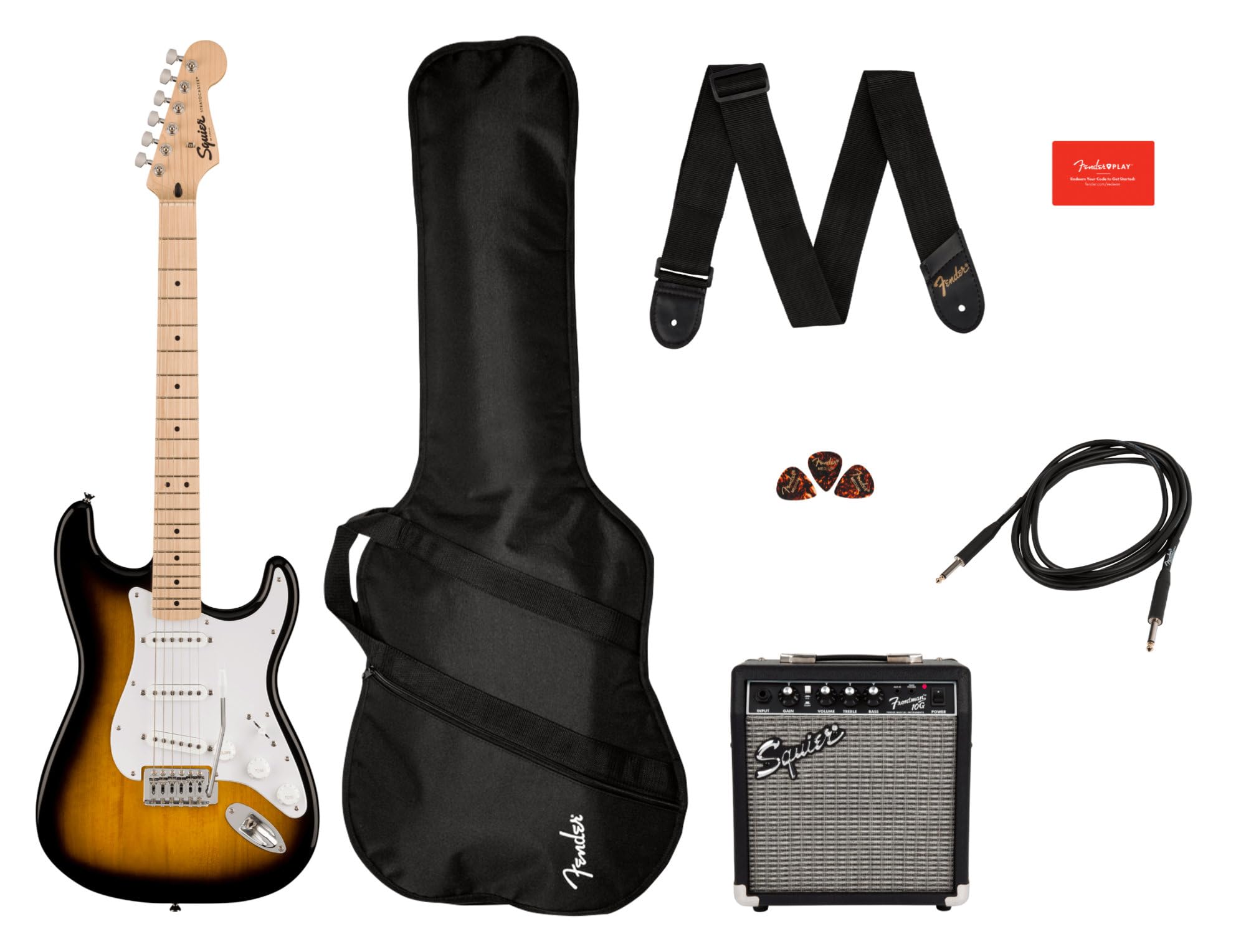 ギター Squier by Fender DUO-SONIC STRATOCASTER Fender Squier Sonic Stratocaster Pack 2 Tone Sunburst Elektro