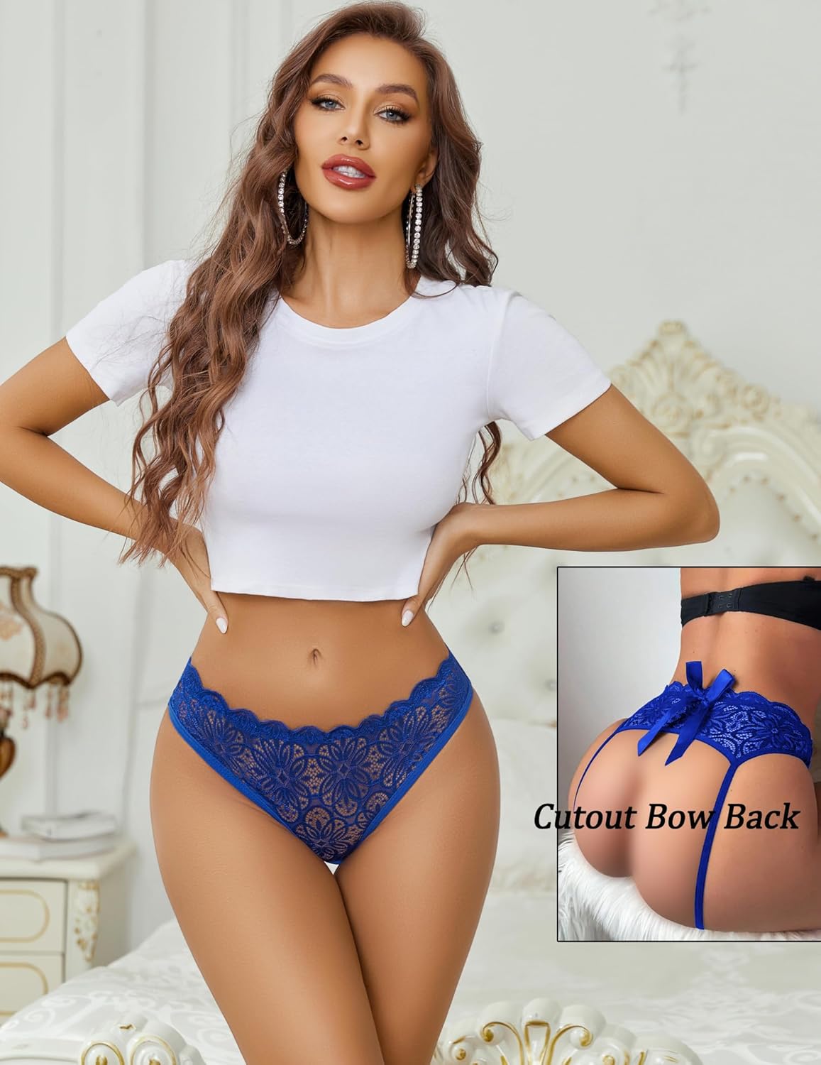 Avidlove Women Lace Panties Hollow Out Rear Bowknot Underwear Ruffle Cheeky Briefs 1-3 Pack - Image 4