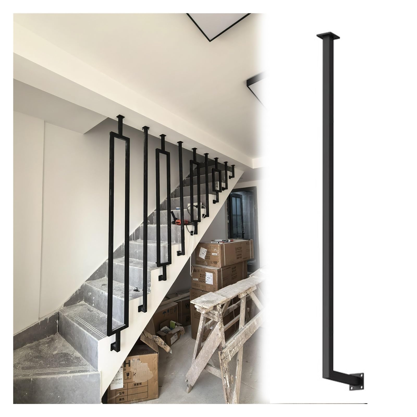 Angle Adjustable Metal Stair Spindles, Stair Railing Spindles Iron Balusters With Adjustable Bracket Multicolor Multiple Sizes(Black-b,60inches/152cm)