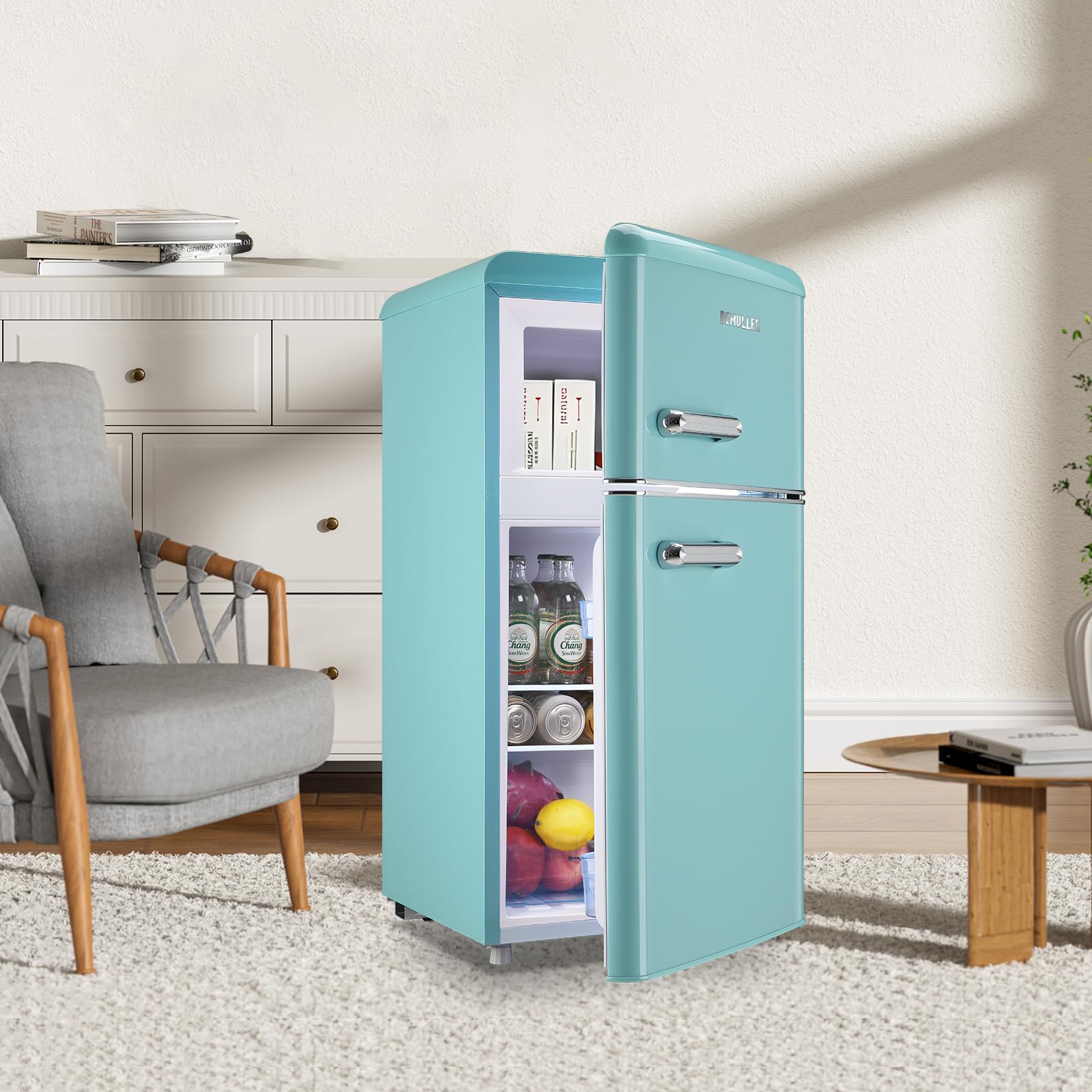 Demuller 3.5 Cu.Ft Retro Mini Fridge With Double Door Small Refrigerator With Top Freezer & Egg Rack & 7 Adjustable Temperature & Apartment Size Blue on Fridge.com - View 5