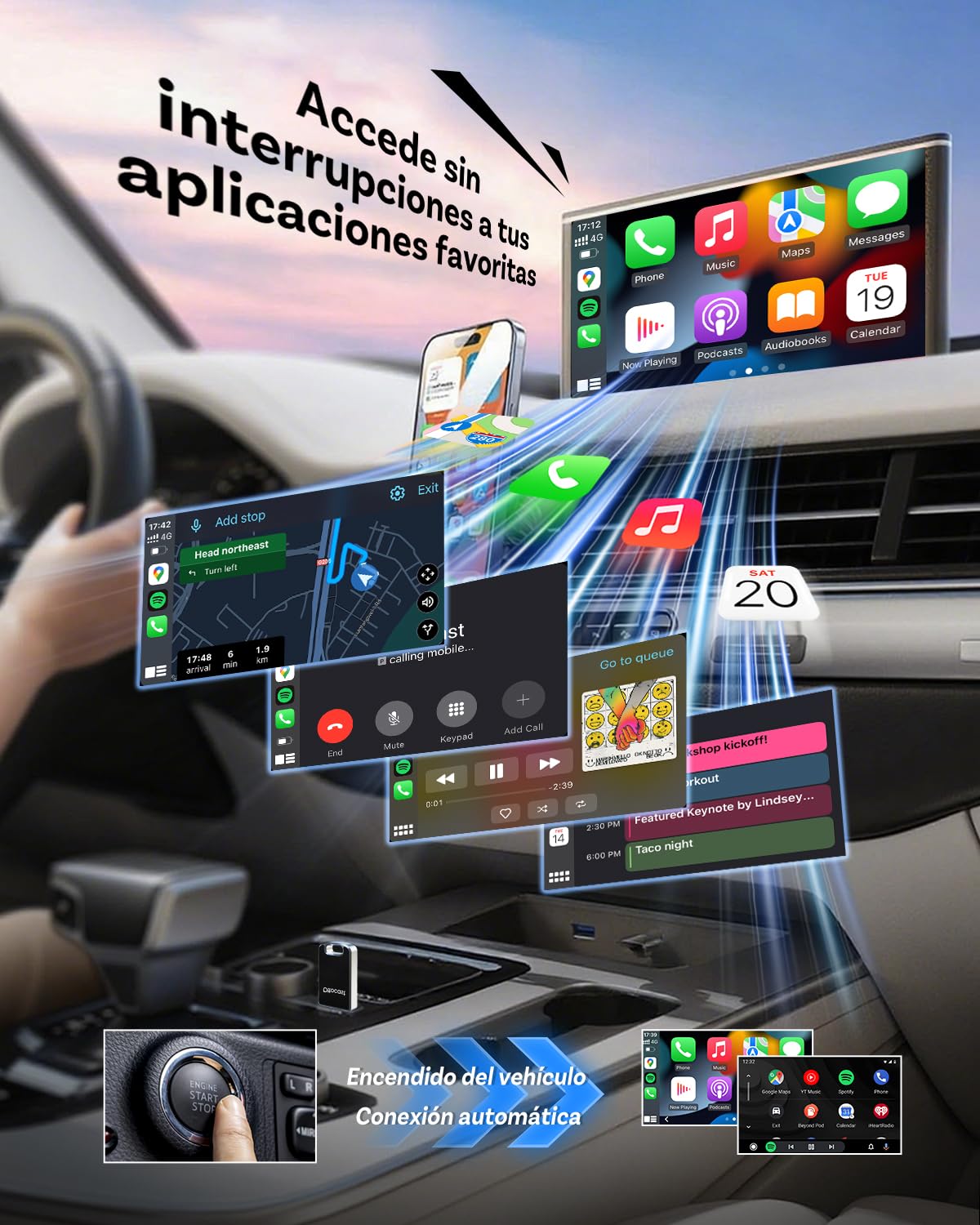 Ottocast Mini Edge 2025 Mejorado, Adaptador Inalámbrico 2 en 1 para CarPlay y Android Auto para iOS 10+ y Android 11+, Soporte Multiusuario, Convierte CarPlay/Android Auto con Cable a Inalámbrico