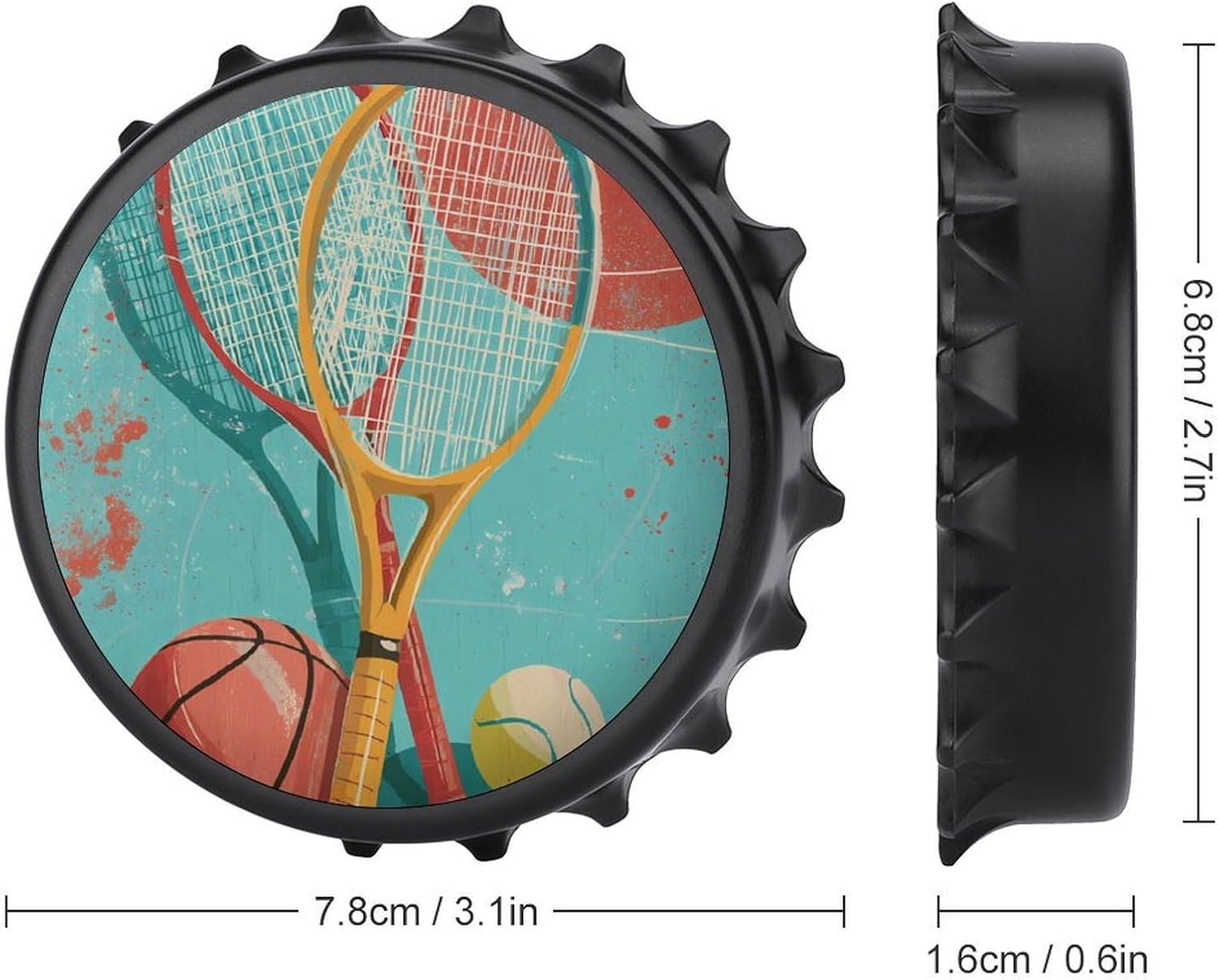 Tennis Racket Basketball Bottle Opener Refrigerator Magnets for Beer Bartender Kitchen 3.1 Inch image 2