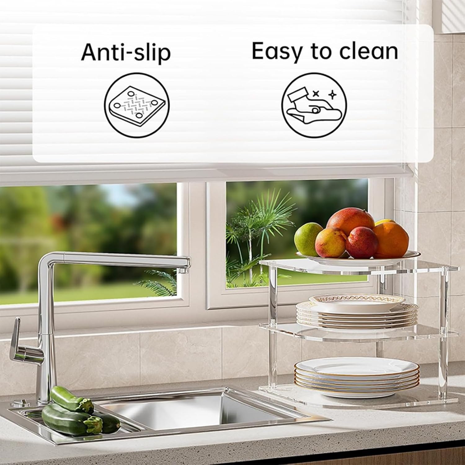 Acrylic Kitchen Countertop Tablewares Organiser Corner Shelf For Dishes Bowls Quick Access Cabinet Storage Solution Easy Assembly Cabinet Shelf