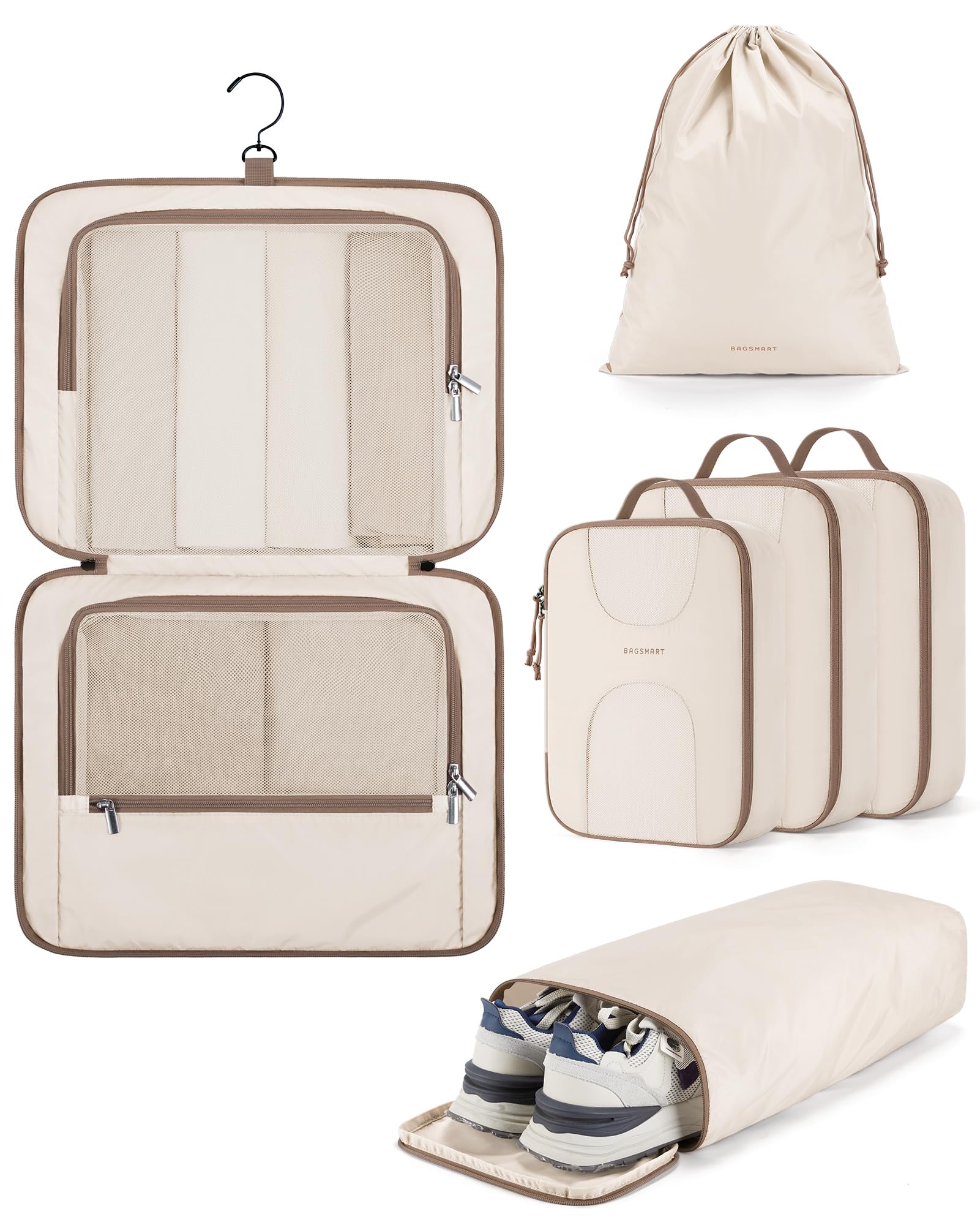 BAGSMARTHanging Travel Packing Cubes, 6 Set Large Travel Cubes for Women Cruise Ship Essentials, Suitcase Organizers