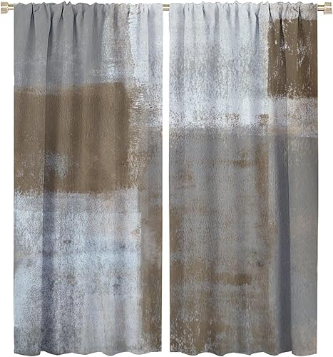 Cortinas rústicas con estampado abstracto, marrón, gris, con bolsillo para barra, cortinas de ventana para dormitorio, sala de estar, 42 x 45
