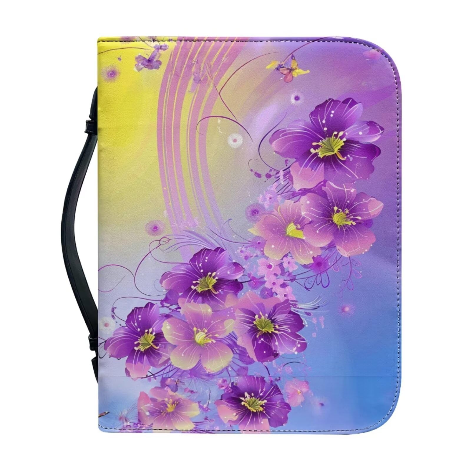 Ceudet Bible Cover, Carrying Book Case Book Cover Church Bag with Handle and Zippered Pocket, BibleCase Bible Tabs for Women Mother Lady Girls,Pink Flowers,M — image 1