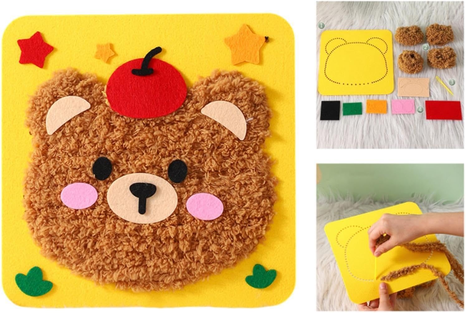 SNAPPSY Sewing Craft Kit Cartoon Sewing Kit for Kids for Classroom Nursery Preschool Bear|Quality Material - Cloth 21cmx21cm/8.27inchx8.27inch - Durable & Versatile for DIY Projects