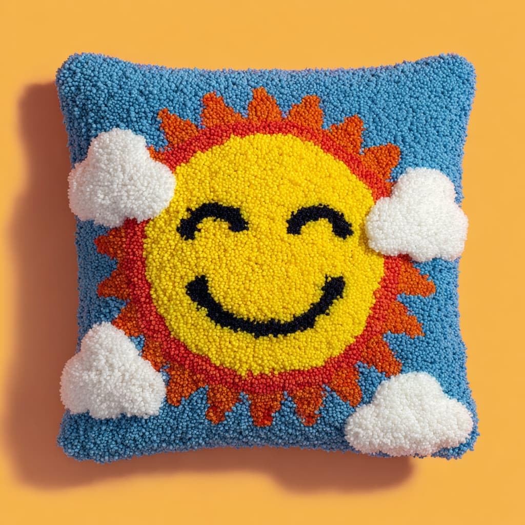 AxiangziK Latch Hook Cushion Kits for Adults,The Smiling Sun Color Printed Canvas DIY Throw Pillow Cover,Beginners Handmade Needlework Crafts Home Decoration 17x17inch