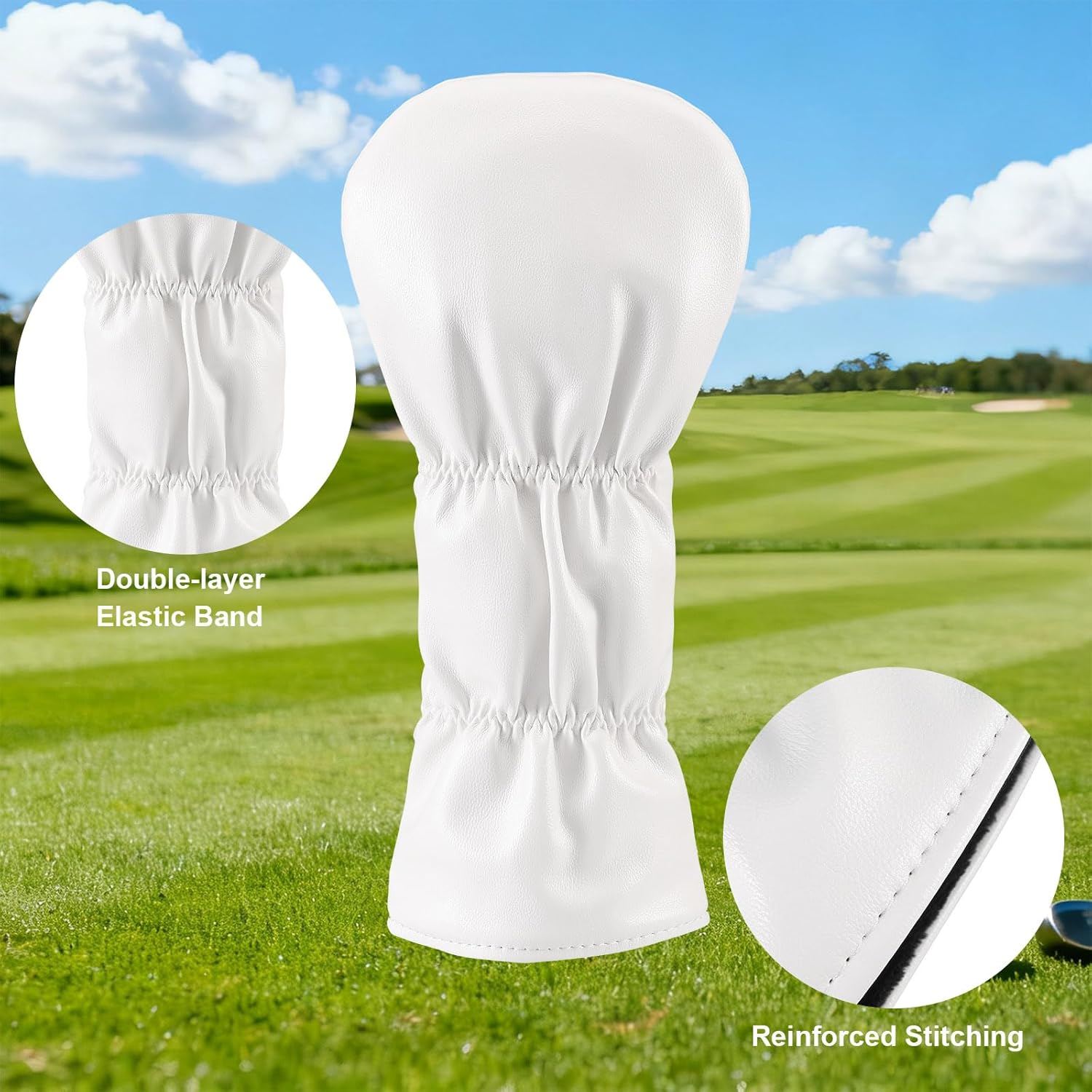 Golf Club Head Covers, 3pcs Golf Headcovers for Woods and Driver Fairway Hybrids, Premium PU Leather Club Headcovers Set with Interchangeable Tag for Men Women