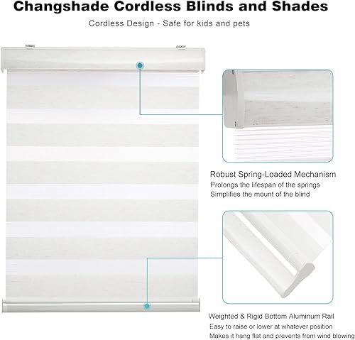 Miniatura 7 de Changshade RBS48BG72A - Persiana enrollable sin cordones estilo cebra con cajón, dos capas de malla y tela opaca para el día y la noche, 48pulgadas