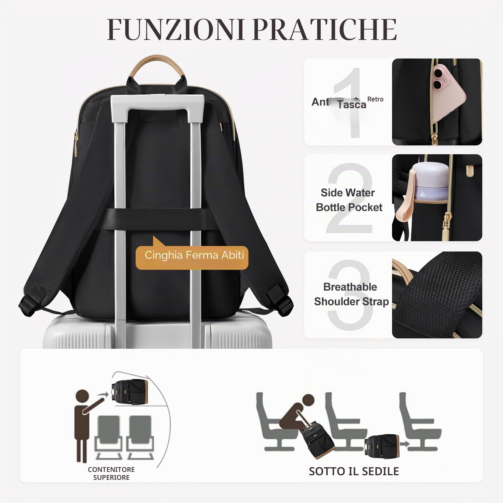 VNINE Zaino Porta PC Donna, 16 Pollici Impermeabile Zaino da Viaggio per Università, Viaggi, Lavoro, Scuola