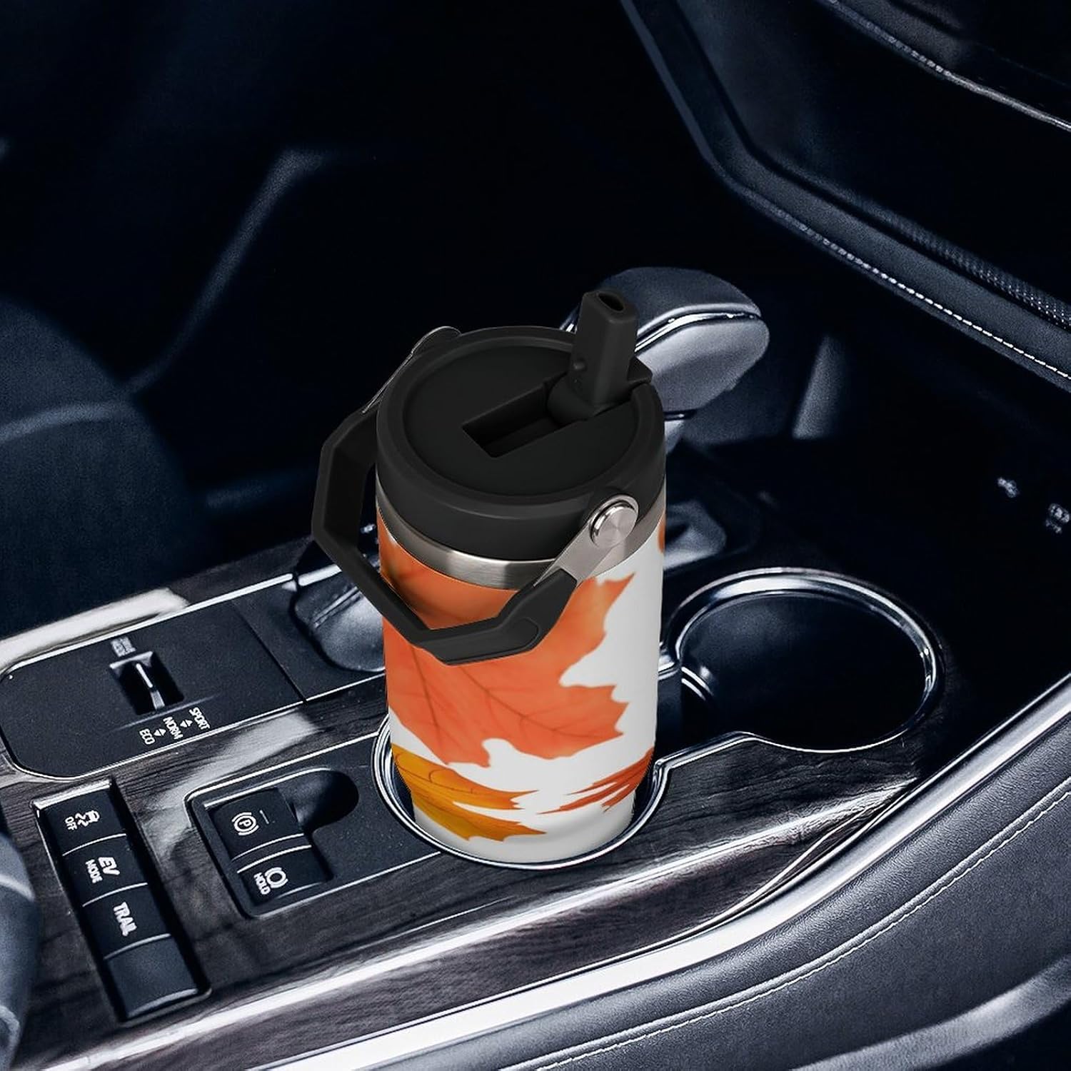 Autumn Maple Leaves Water Bottle 30 Oz Fits Car Cup Holder,Insulated Coffee Mug Large Capacity Car Cups,Stainless Steel Double Wall Sport Bottle for Travel Sports Gym