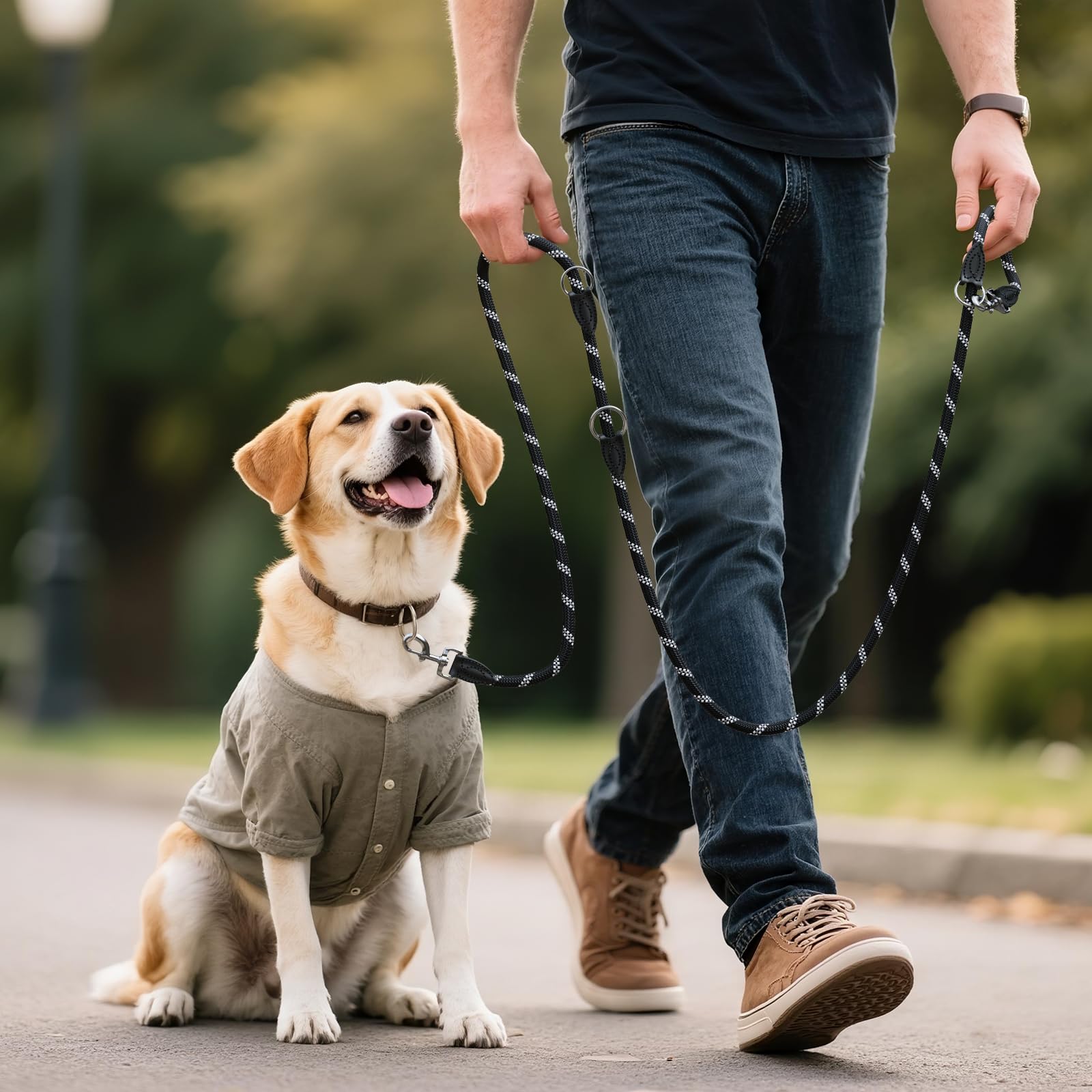 Aystkniet Laisse Multifonctionnelle 3M pour Chien, Laisse Dressage Réglable Adaptée aux Chiens de Taille Moyenne à Grande, Laisse Robuste en Nylon pour 2 Chien, Force extrême jusqu'à 250kg, 12mm