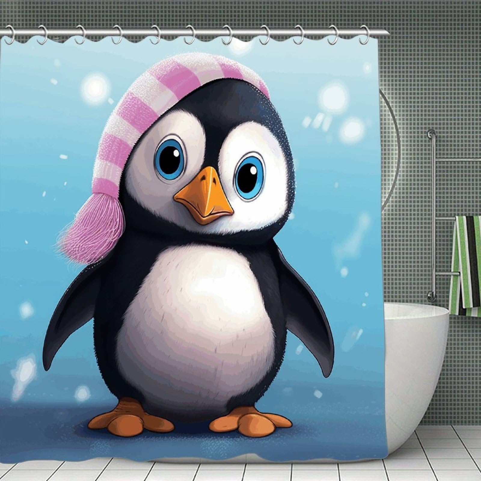 JTREHY Lovely Penguin Shower Curtain Heavy Duty Waterproof Shower Curtain Elegant Modern Farmhouse Country Ultra Thick Bath Curtains Machine Washable Showers Curtains 70.8"x70.8"