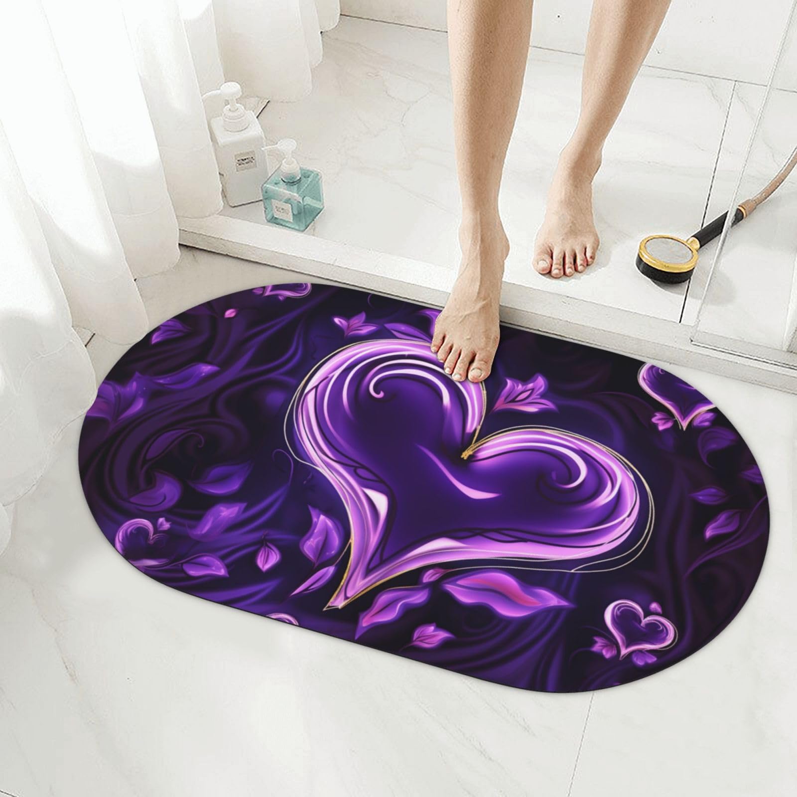 Tapis de sol de salle de bain en pierre mauve pour douche et bain