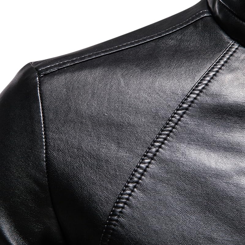 Men's Faux Leather Jacket, PU Outerwear Coat for Fall/Winter Solid color cuff zipper4