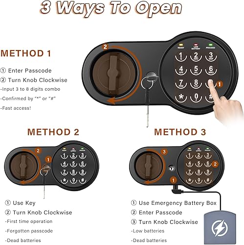 Miniatura 4 de Caja fuerte ignífuga pequeña de 0.6 pies cúbicos para uso doméstico, caja de seguridad digital para el hogar con cerradura de combinación y llaves