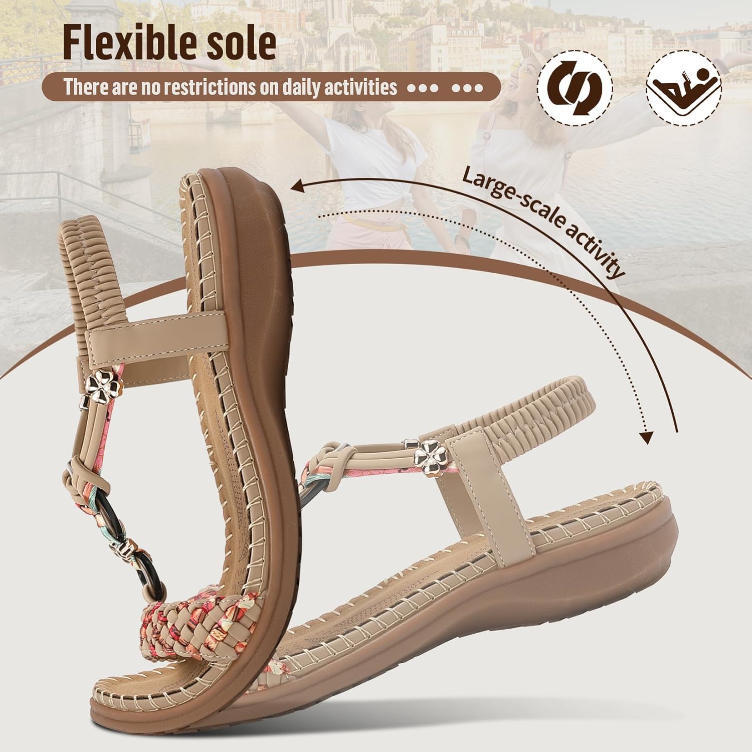 Littleplum Women Sandals Arch Support Handmade Bohemian Braided Flat Sandals Comfort Walking Beach Ankle Elastic Summer Shoes - Image 5
