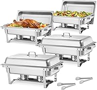 VEVOR 9 Qt Rectangle Chafing Dishes 4-Pack Stainless Steel Food Warmer Chafer Set with Tongs, Lids & Holders for Buffets, Weddings, Parties