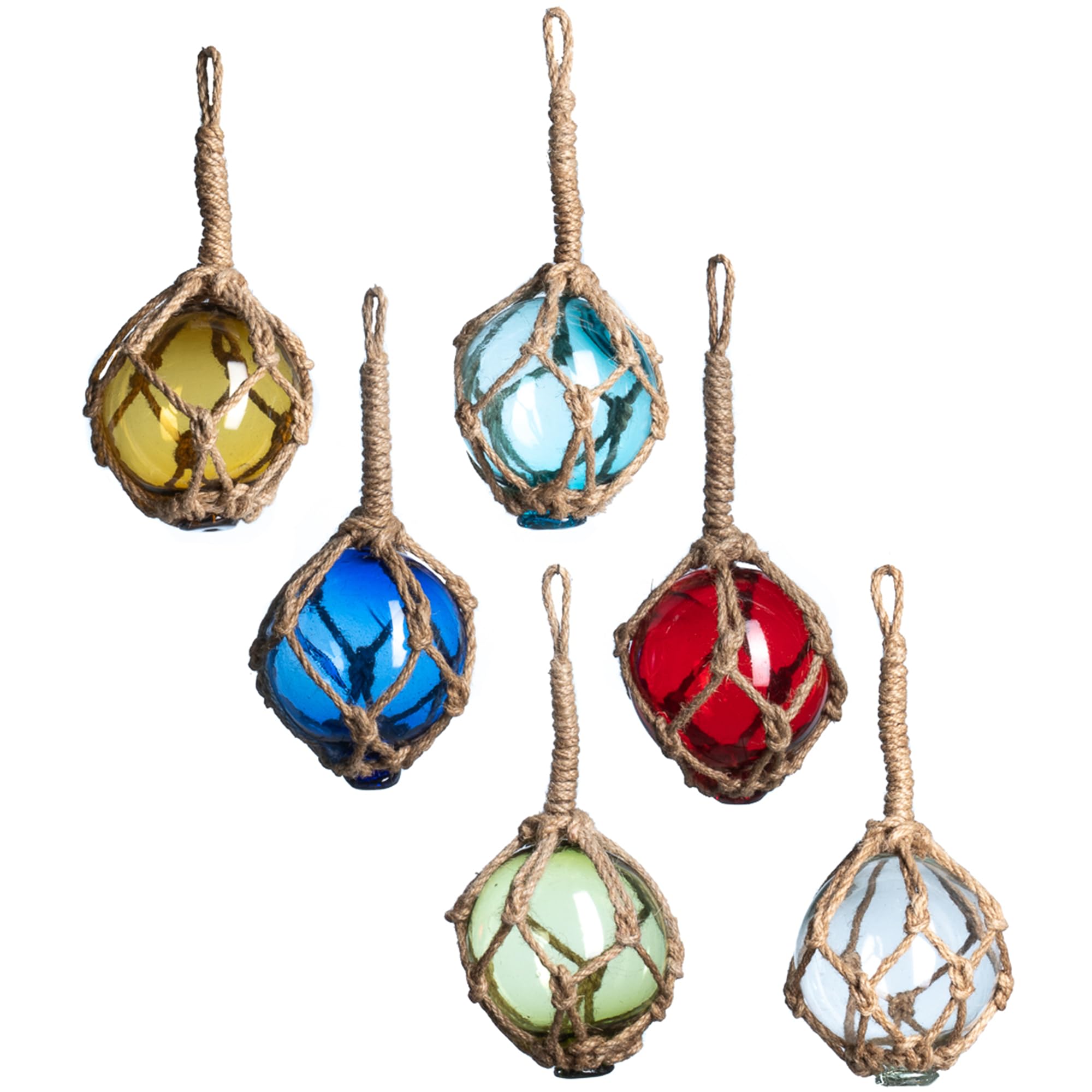 Nautical Crush Trading Japanese Glass Fishing Floats - 3" Multicolor (6 Pack) - Glass Buoys with Rope - Nautical Home Decor