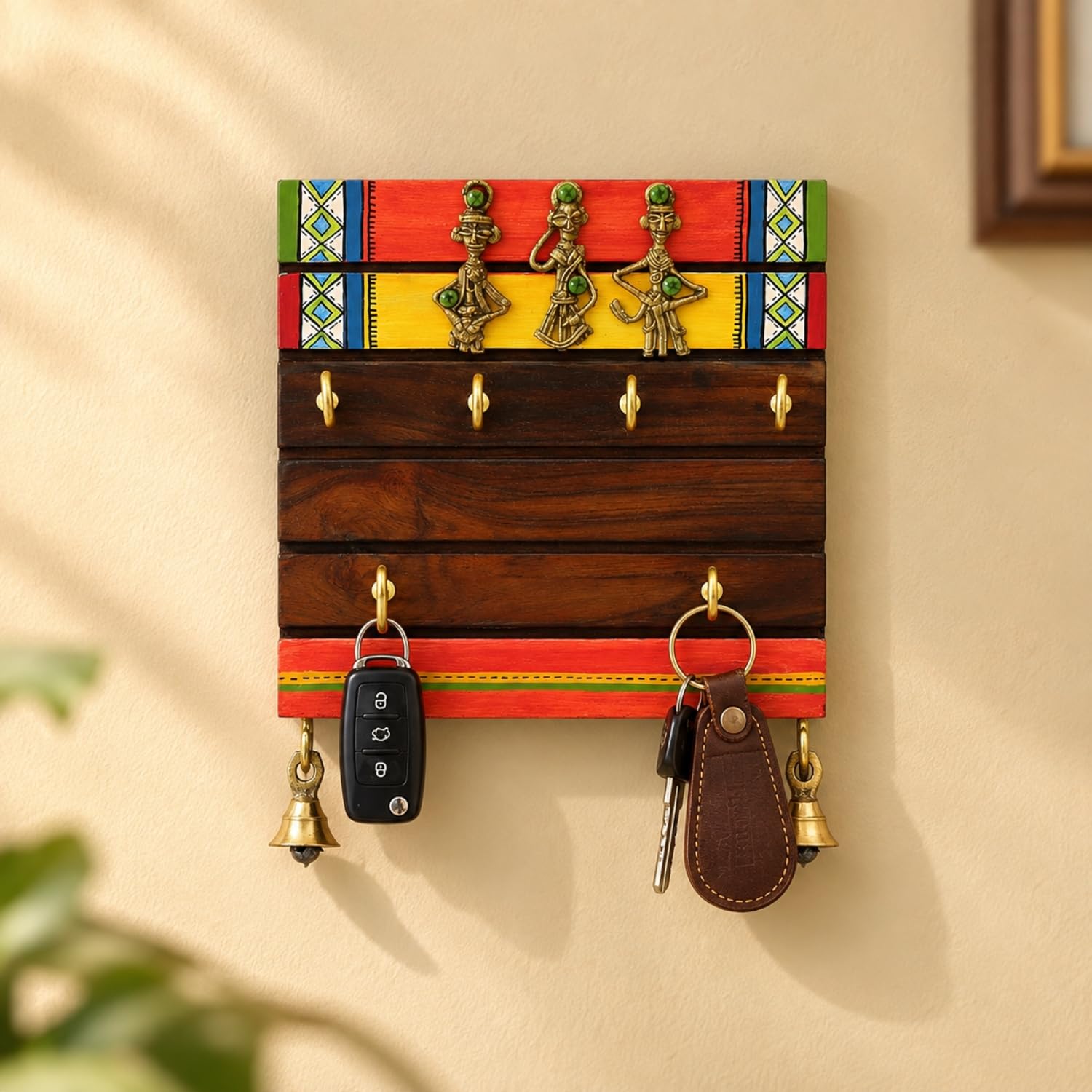 Warli Key Holder - Handpainted Wooden Key Hooks -9