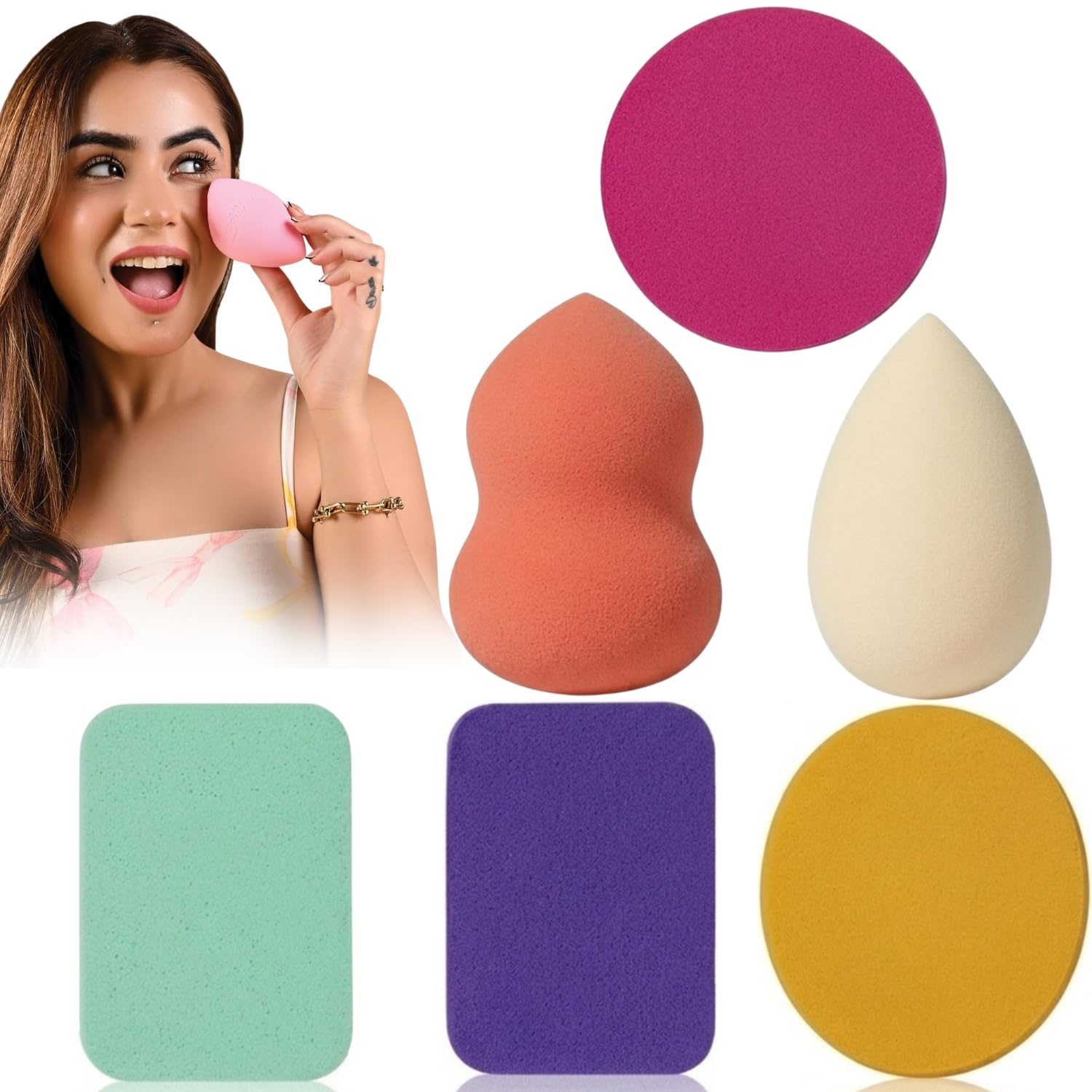 Perfect Blending Makeup Sponge Multi Shape Set of 6, Blender Sponges Set for Foundation, Concealer, Powder & Liquid | Multi-colour Makeup Puff for Wet & Dry Use-image-35