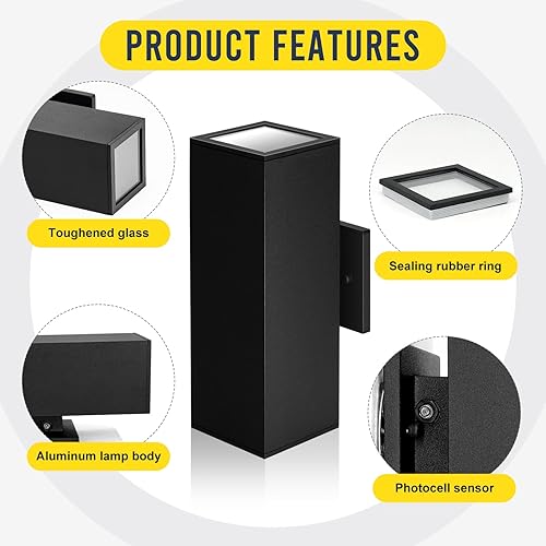 Miniatura 39 de Paquete de 2 lámparas de pared modernas para exteriores, del atardecer al amanecer, impermeables, color negro mate, luces LED de 2700 K