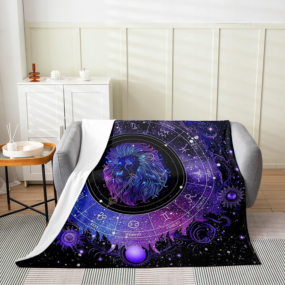 Feelyou Leo Plush Blanket Queen 90"x90" Constellation Flannel Fleece Throw Blanket for Boys Girls Children Horoscope Astrology All Season Bed Blanket Room Decor Constellation Theme Fuzzy Blanket