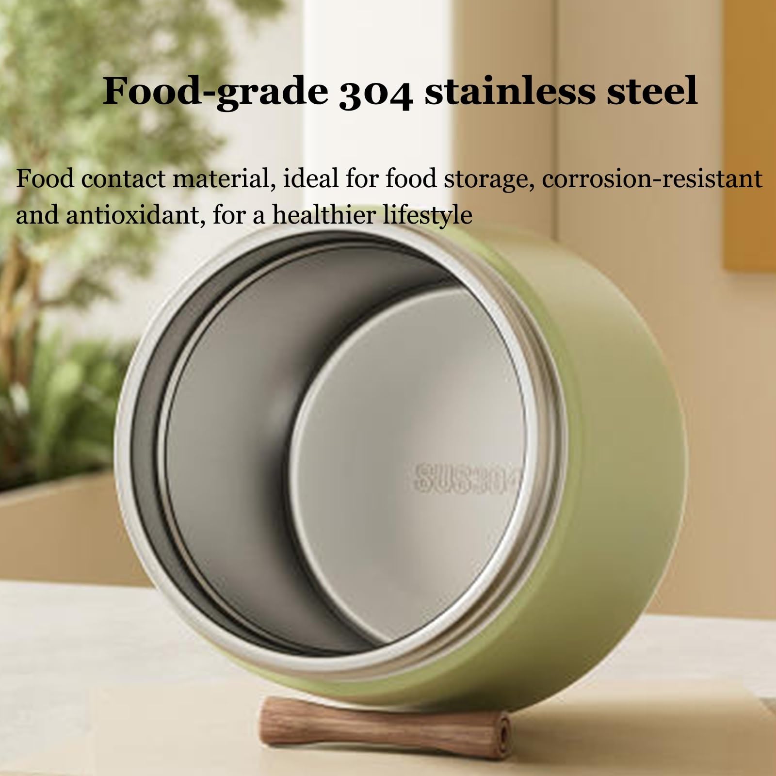 Vnook Edelstahl Thermische Lunchbox, Isolierter Lebensmittelbehälter, Thermoschüssel, mit Löffel+Handtasche, Auslaufsicher, für Büro Mittagessen, Suppen, Porridge(Green,1.2L)
