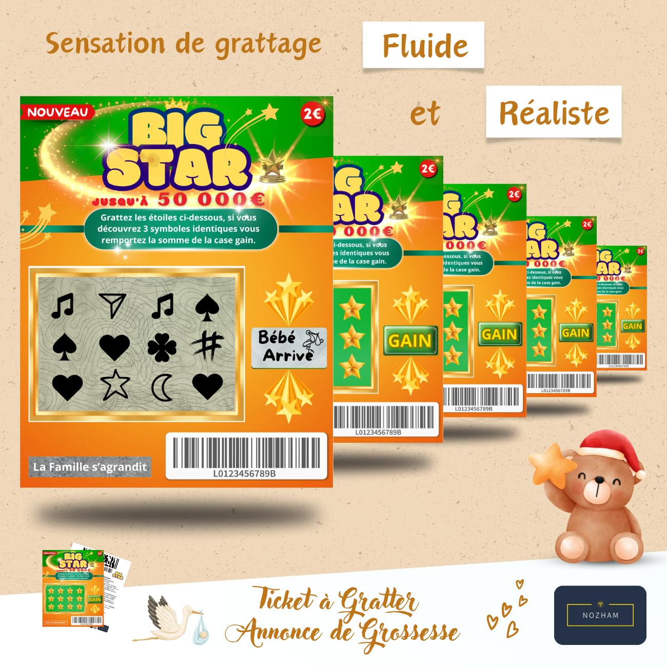 NOZHAM 5 Scratch Cards Pregnancy Announcement, Baby Arrive, Baby Announcement, Original Birth Announcement - Image 3