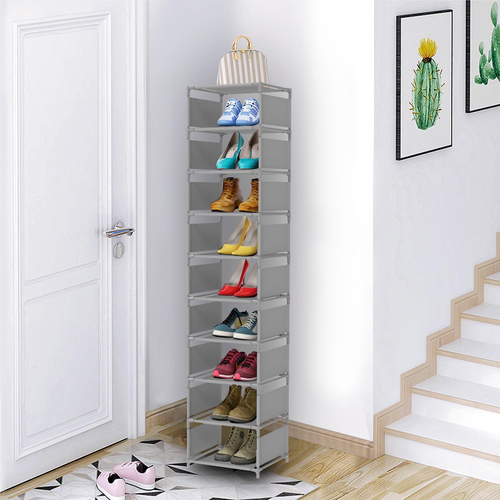 Esonstyle Scarpiera a 10 Ripiani in Metallo - Stretta per 10 Paia di Scarpe Alte - Salvaspazio Slim per Soggiorno, Ingresso, Corridoio e Guardaroba