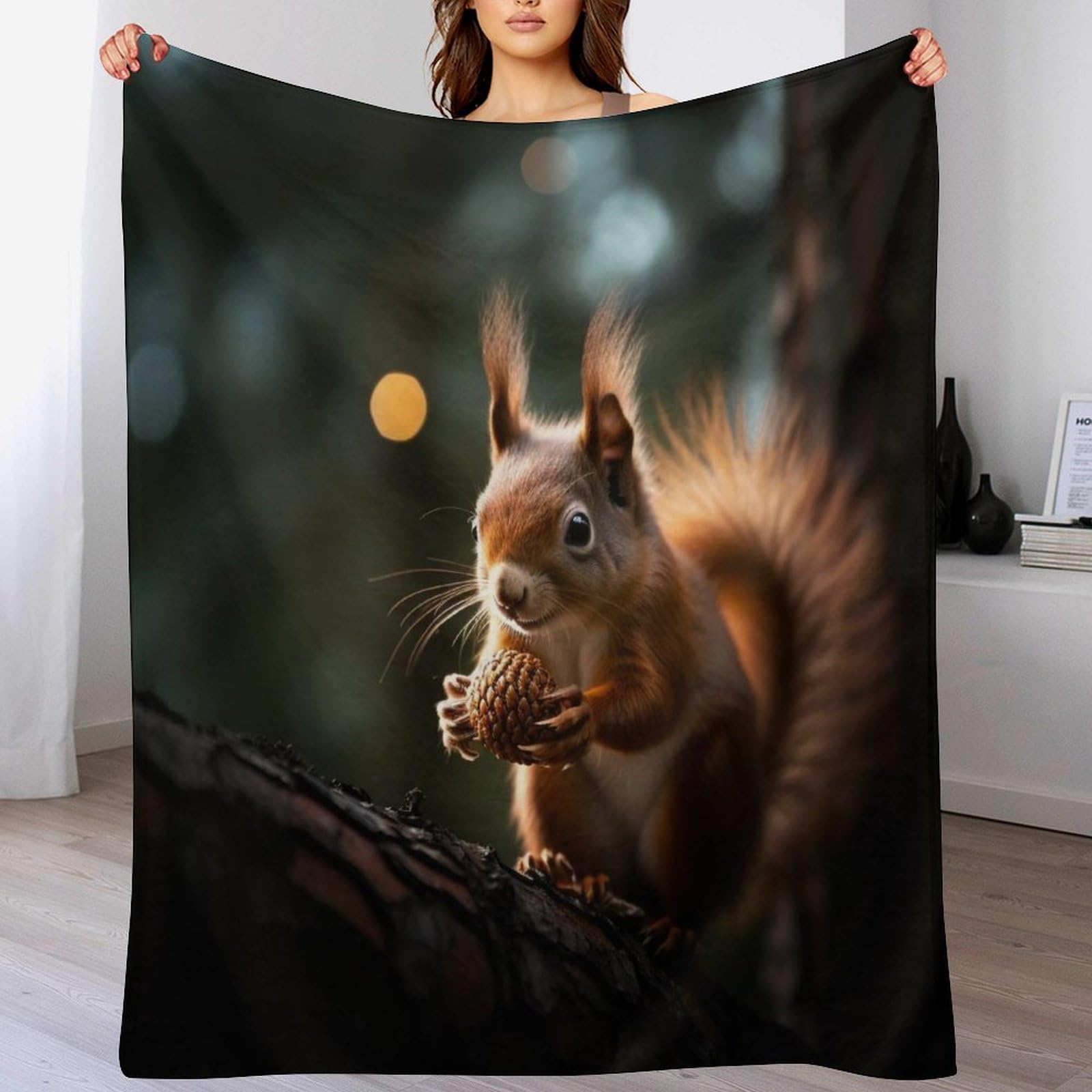 Couverture écureuil en flanelle 150x200cm douce pour lit et canapé